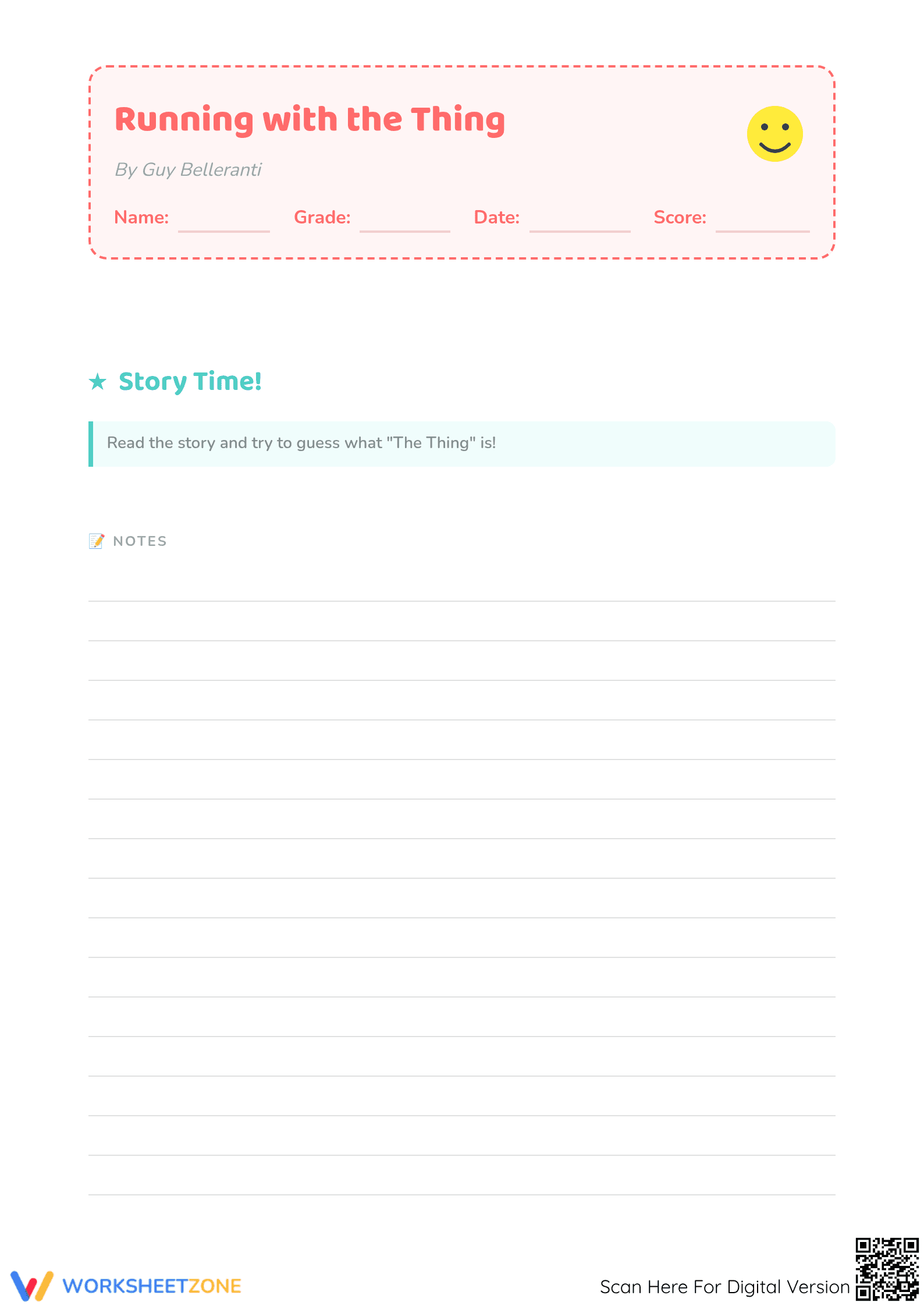 Running with the Thing Worksheet | Aligned Grade 3 ELA - Page 1