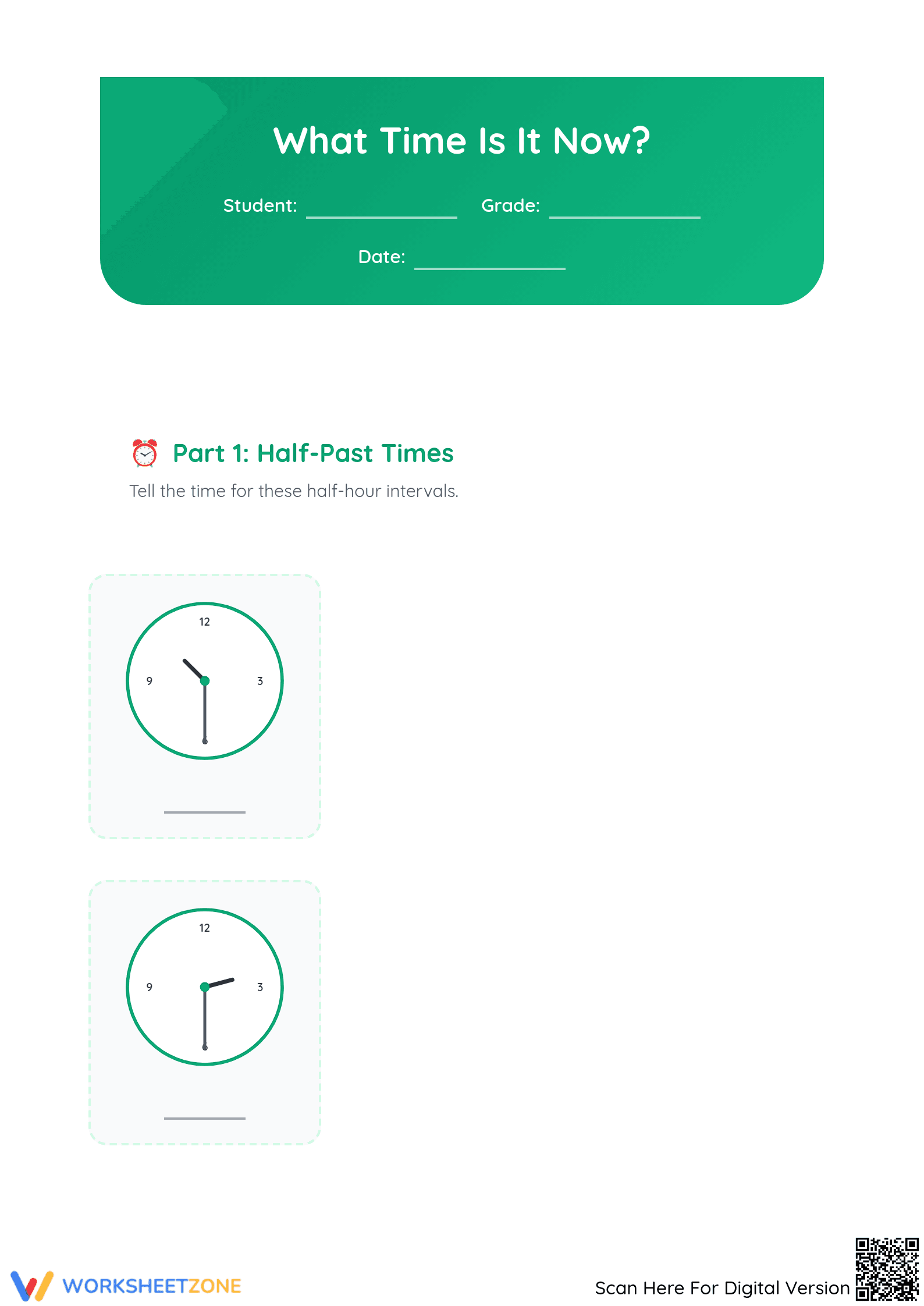 Essential Telling Time Worksheet | Grade 2-4 Printable - Page 1