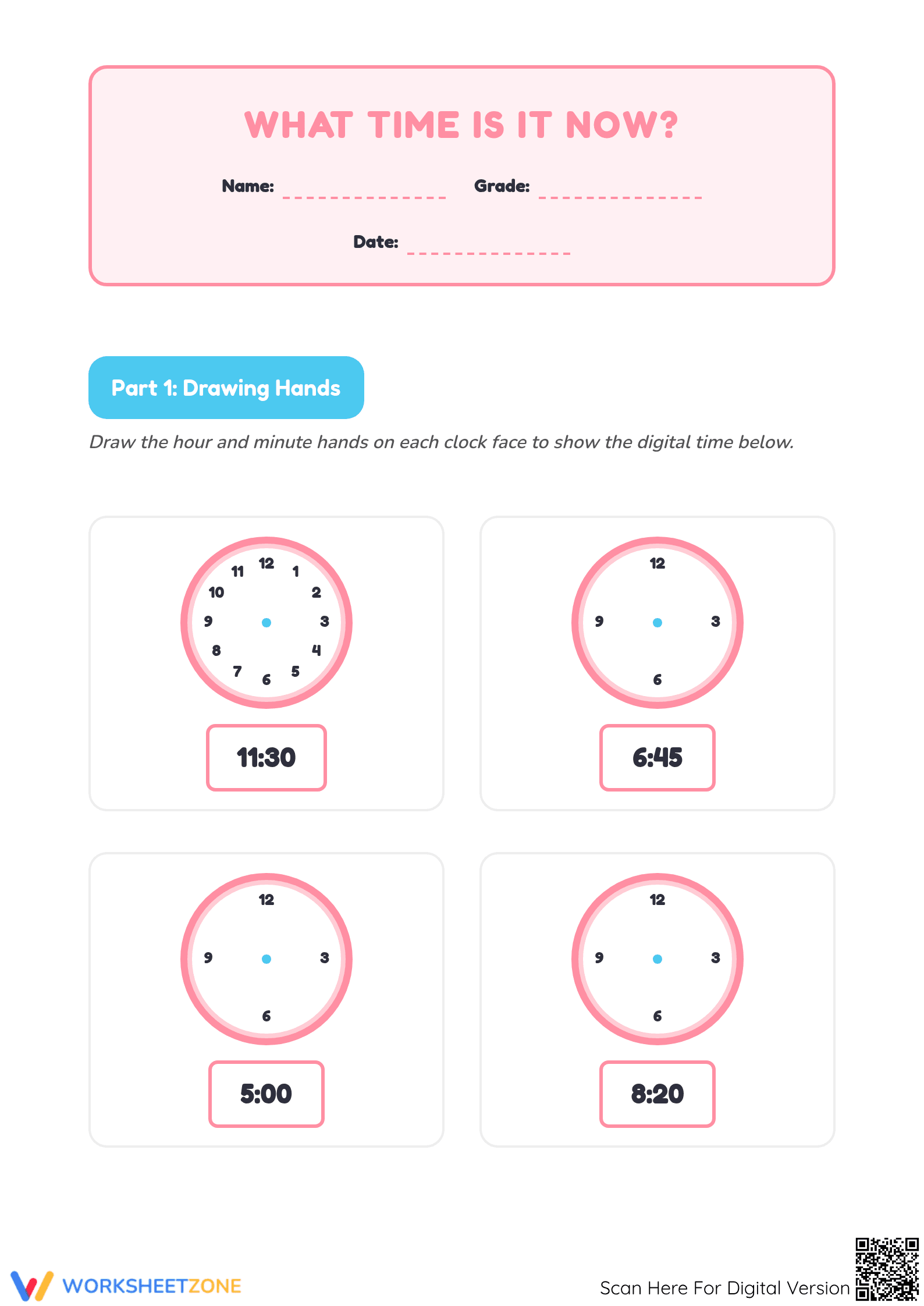Essential Telling Time Worksheet | Grade 3 Math Ready - Page 1