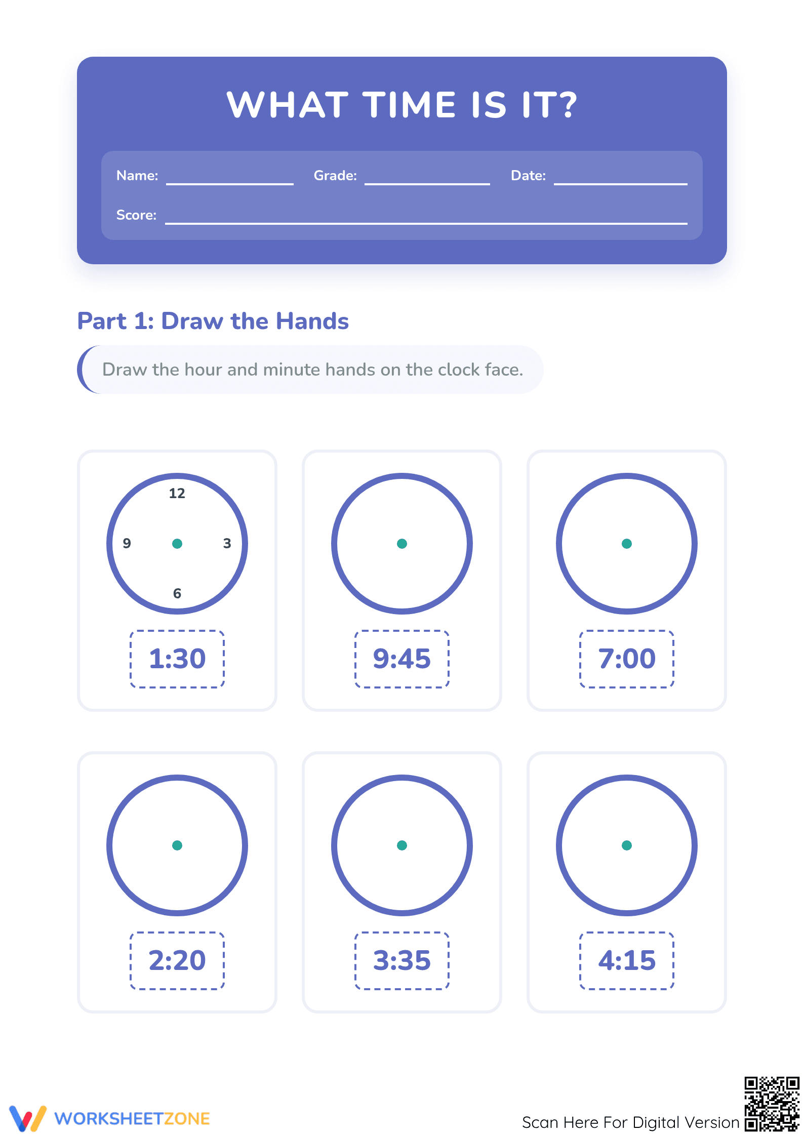 Essential Grade 2 Telling Time Worksheet | Printable - Page 1