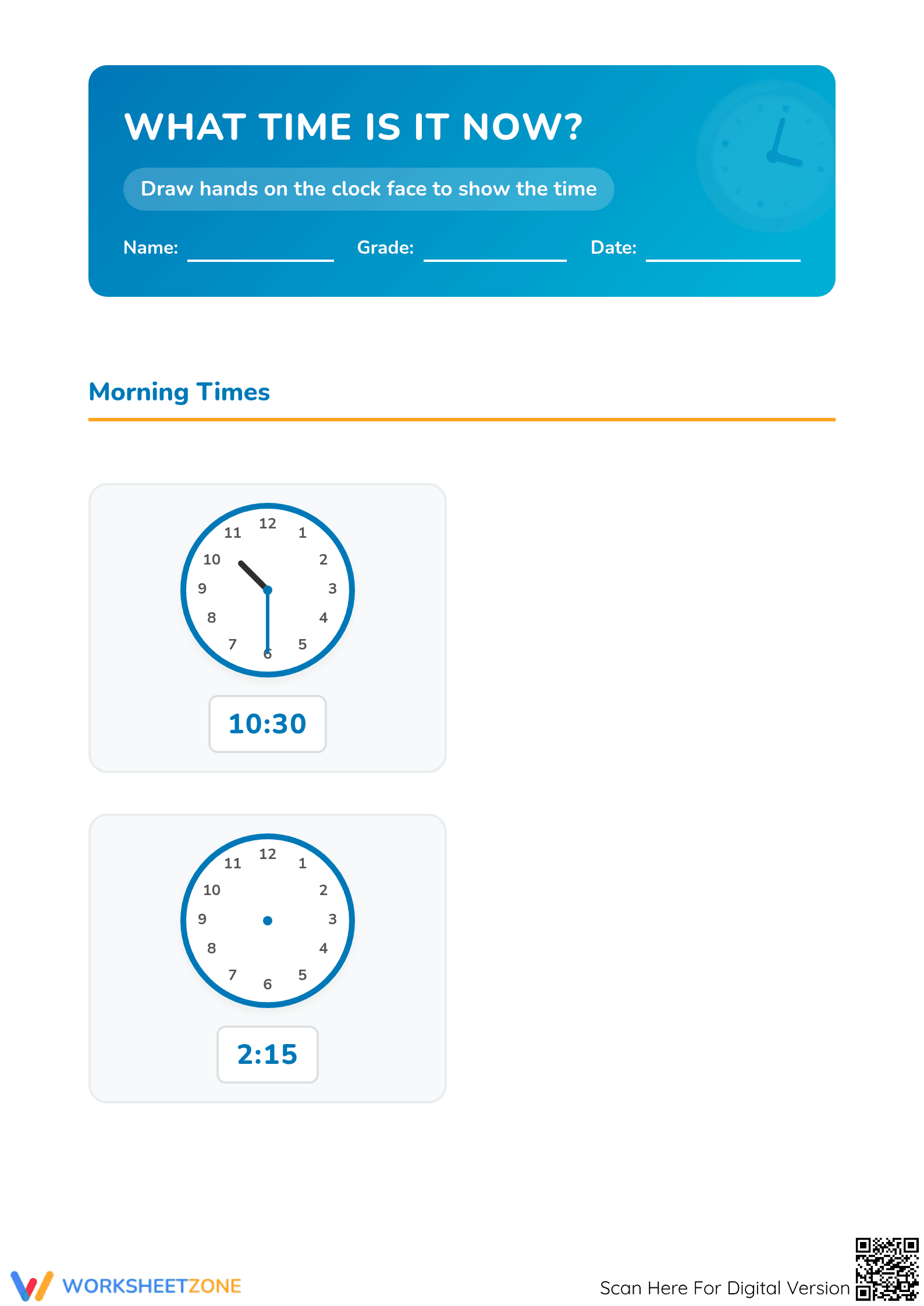 Printable Telling Time Worksheet | Grade 2-4 Aligned - Page 1