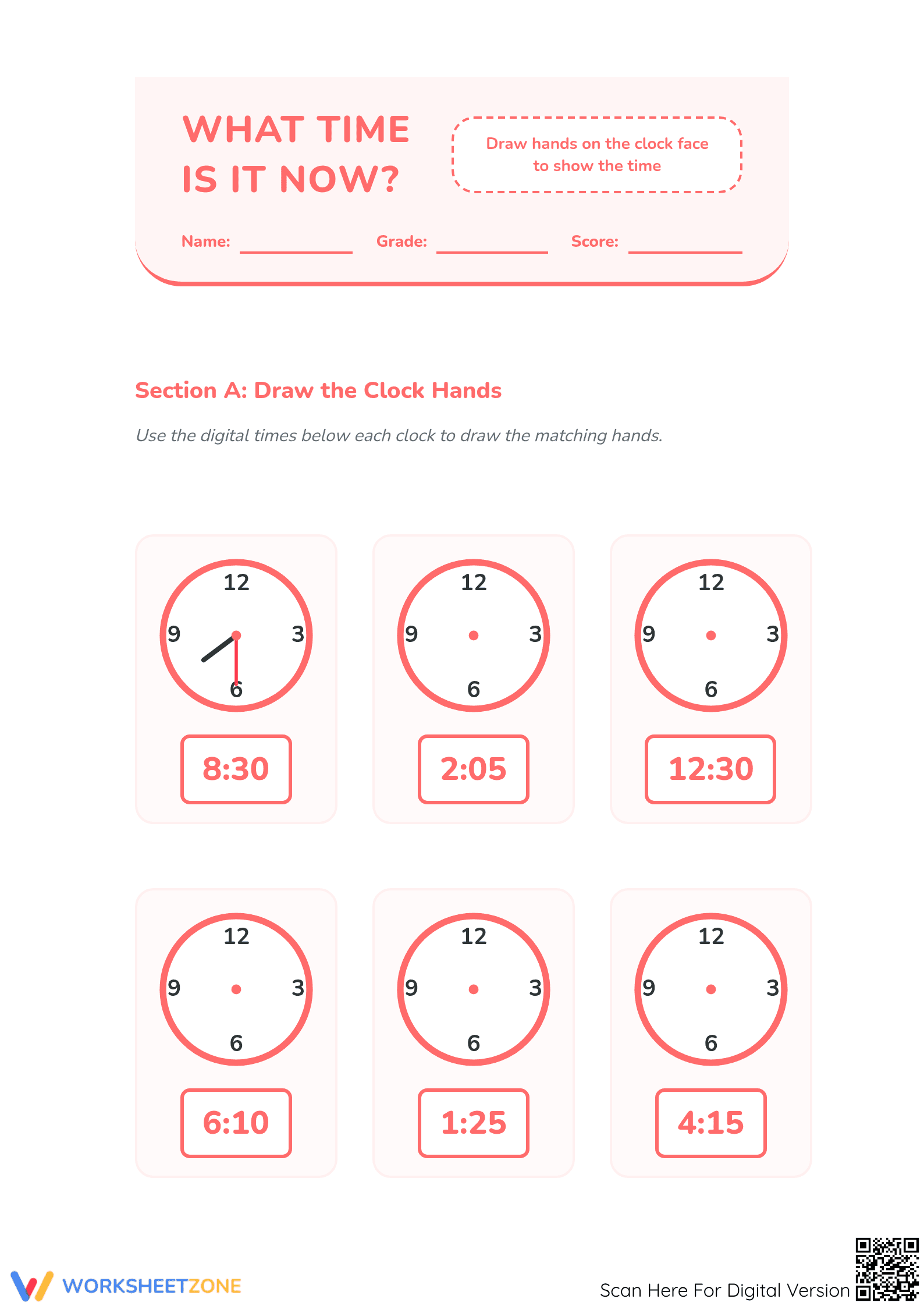 Printable Telling Time Worksheet | Grade 2-4 Math - Page 1