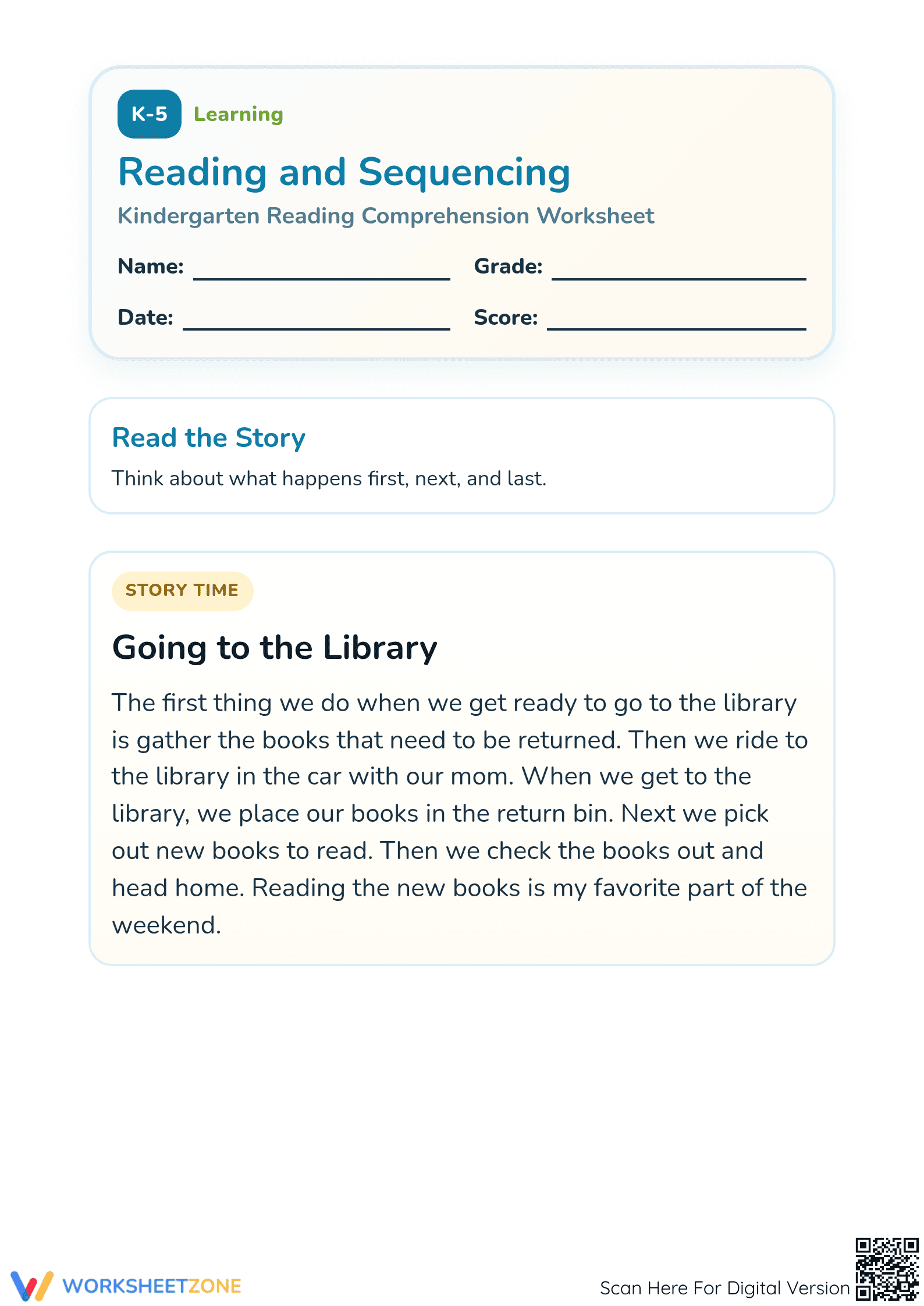 Printable Sequencing Worksheet | Kindergarten Reading ELA - Page 1