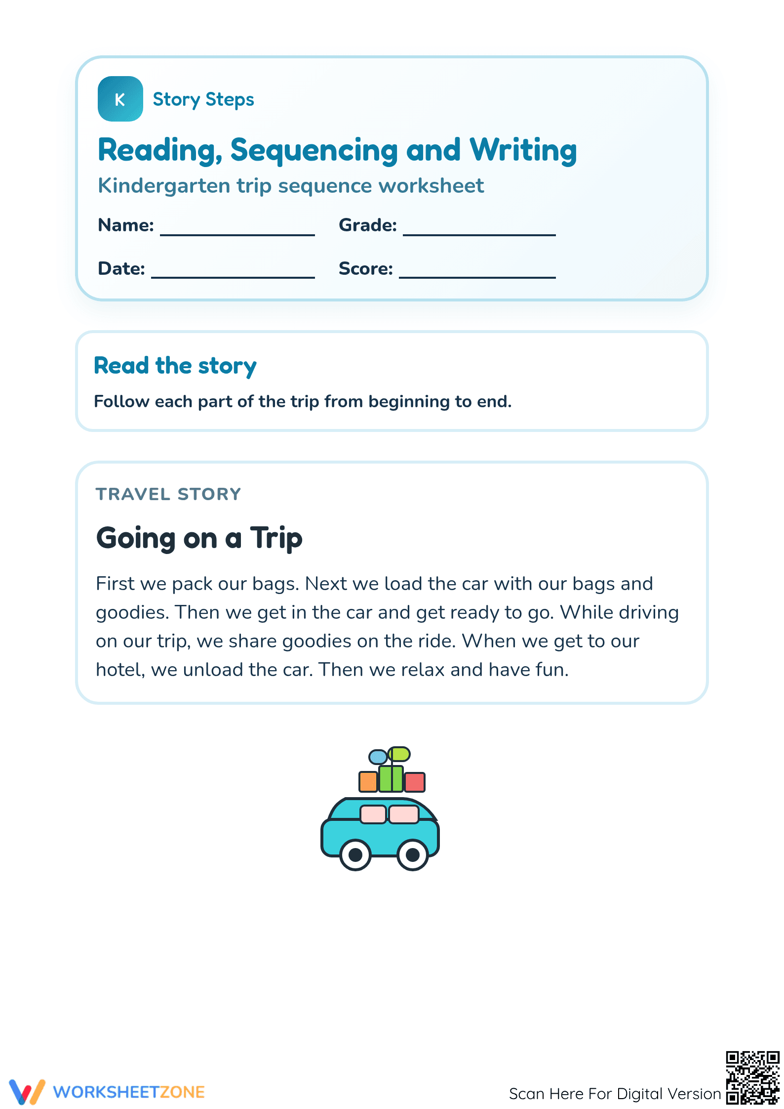 Printable Sequencing Story Steps Worksheet | Grade K ELA - Page 1