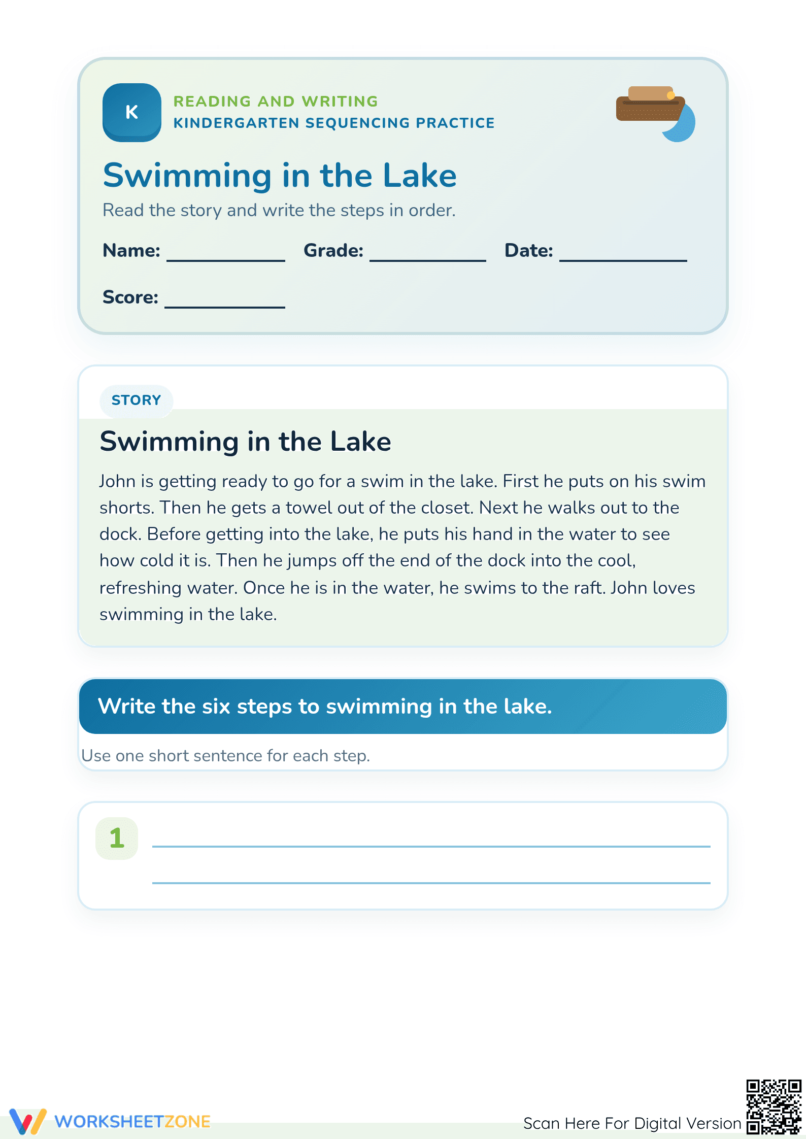 Kindergarten Sequencing — Printable No-Prep Worksheet - Page 1