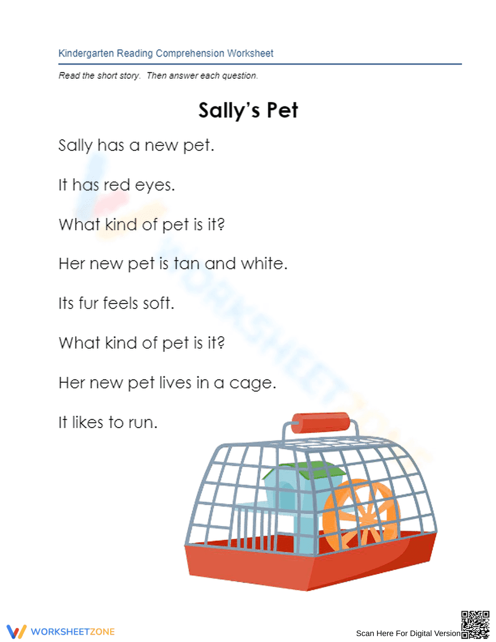 Reading Comprehension Worksheet | Grade K Printable - Page 1