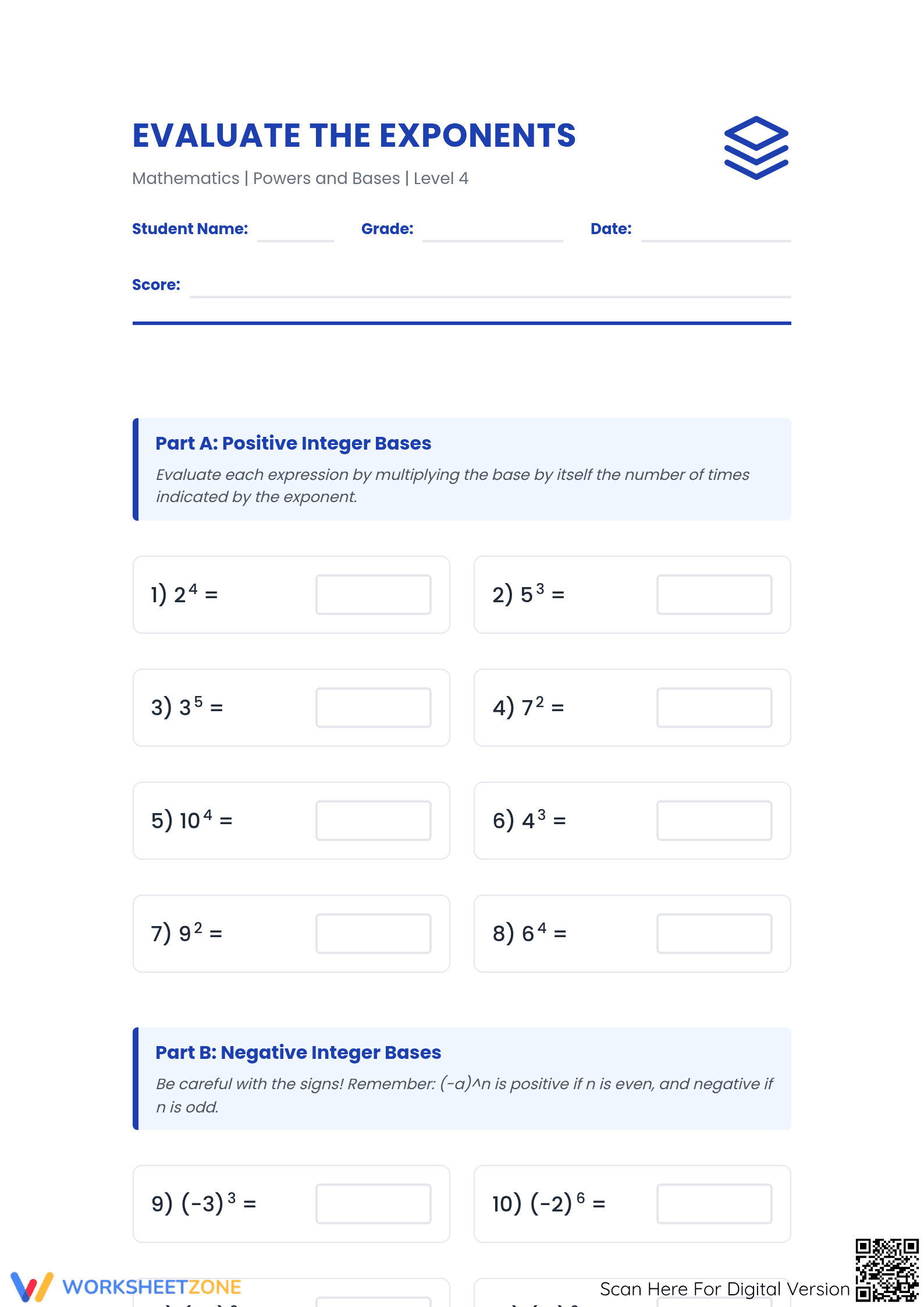 Essential Grade 8 Exponents Practice | Powers & Bases - Page 1
