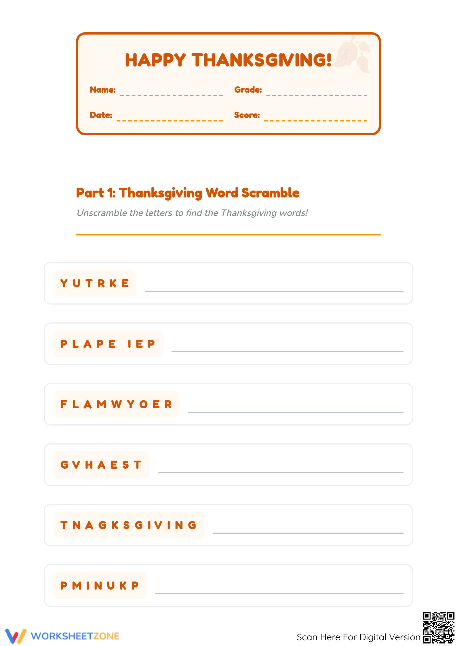 Essential Thanksgiving Worksheet | Grade 1 Printable ELA - Page 1