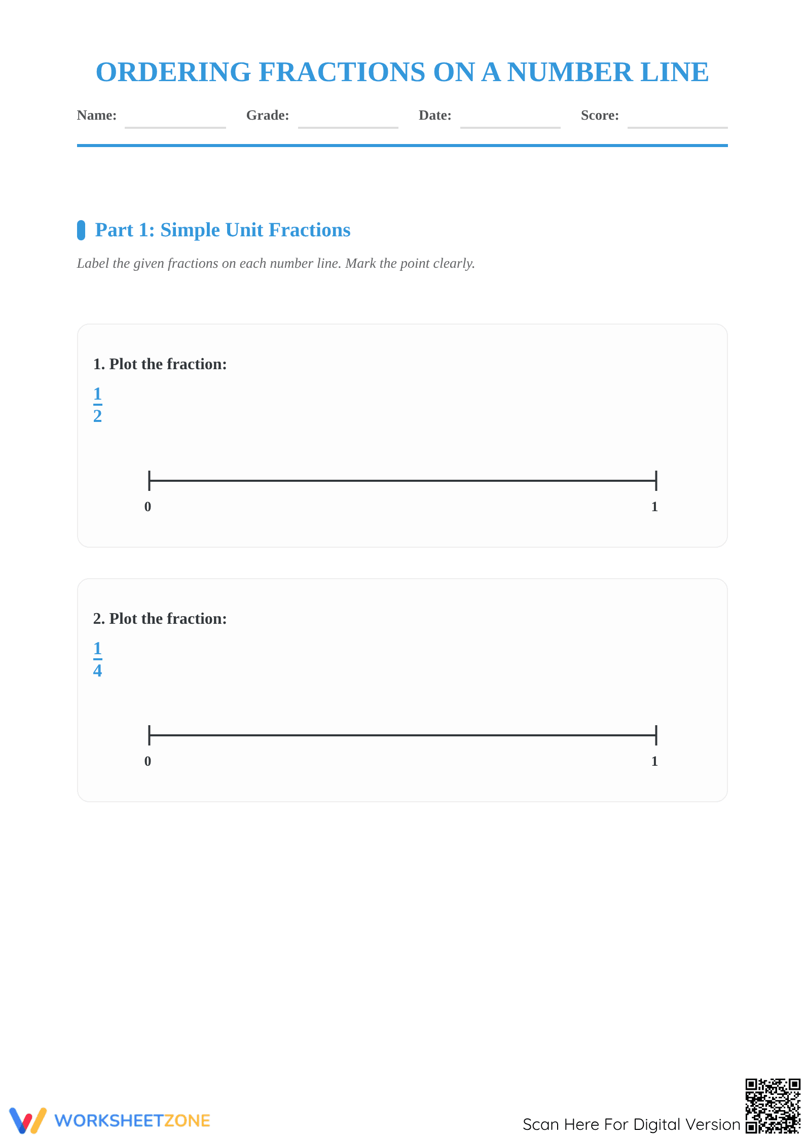 Grade 3-5 Ordering Fractions — Printable No-Prep Worksheet - Page 1
