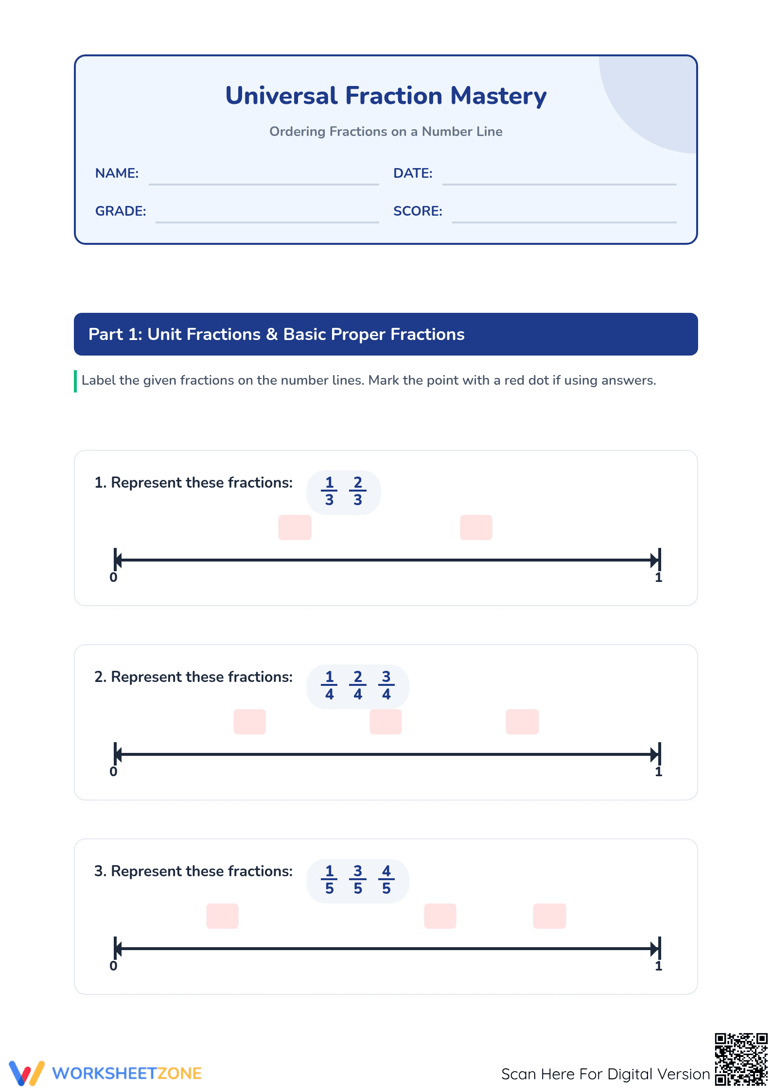 CCSS 4.NF.A.2: Fraction Ordering Worksheet — Essential - Page 1