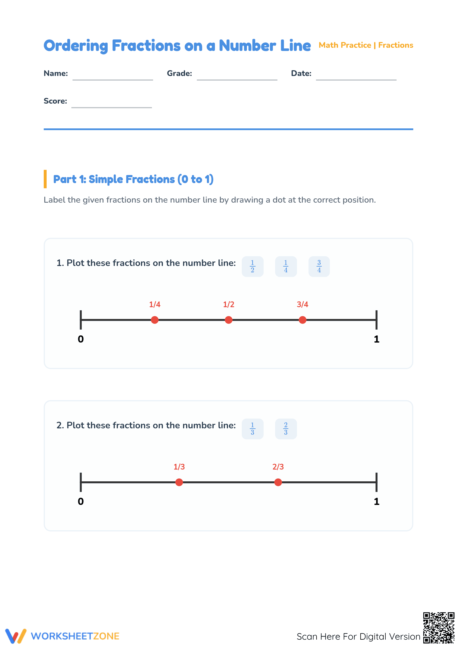 Grade 3-5 Ordering Fractions — Printable No-Prep Worksheet - Page 1