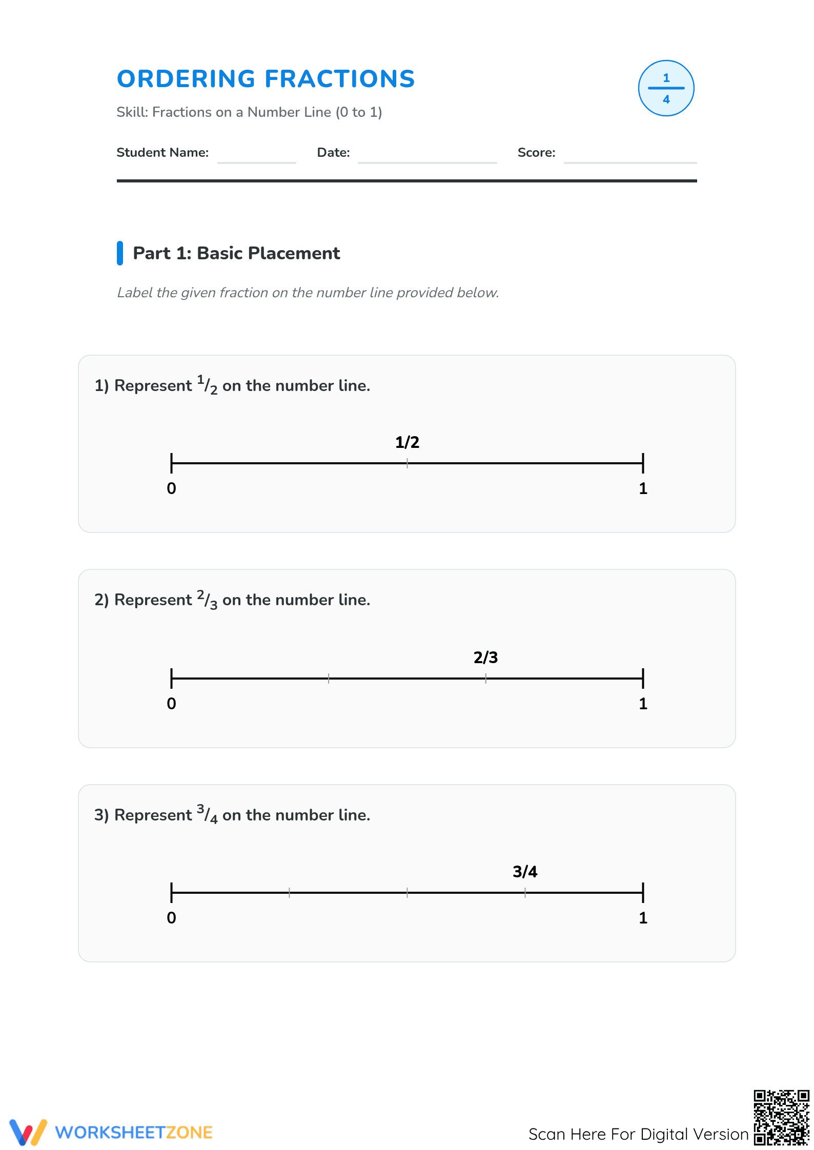 Essential Ordering Fractions Worksheet | Grade 3 Math - Page 1