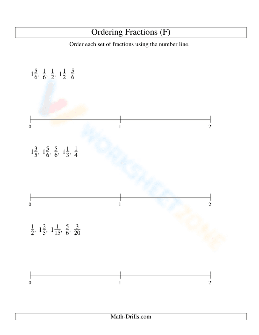Ordering Fractions and Mixed Numbers on a Number Line - Page 1