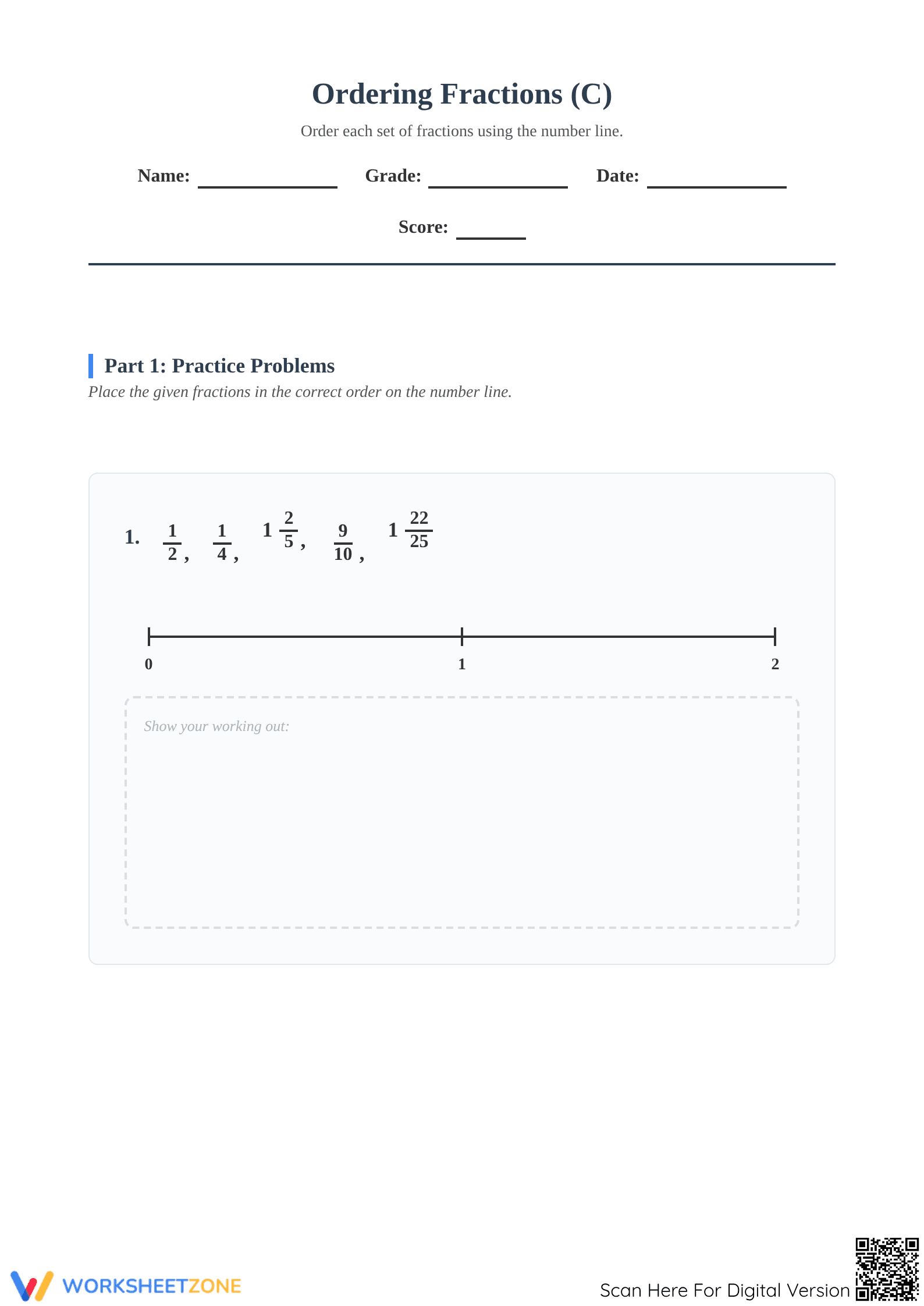 Ordering Fractions on a Number Line | Essential Printable - Page 1