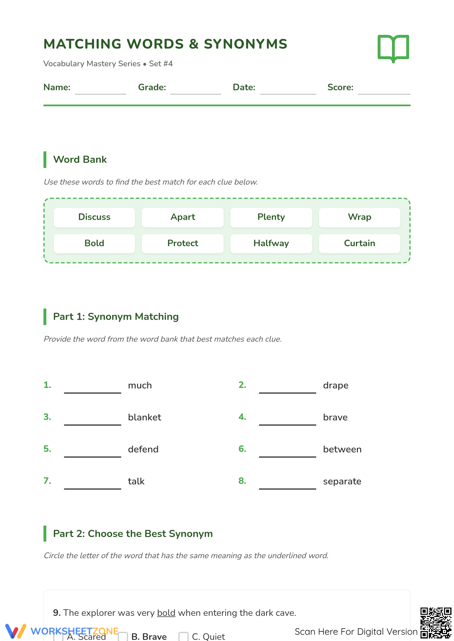 Synonyms Worksheet | 4th Grade ELA Printable - Page 1