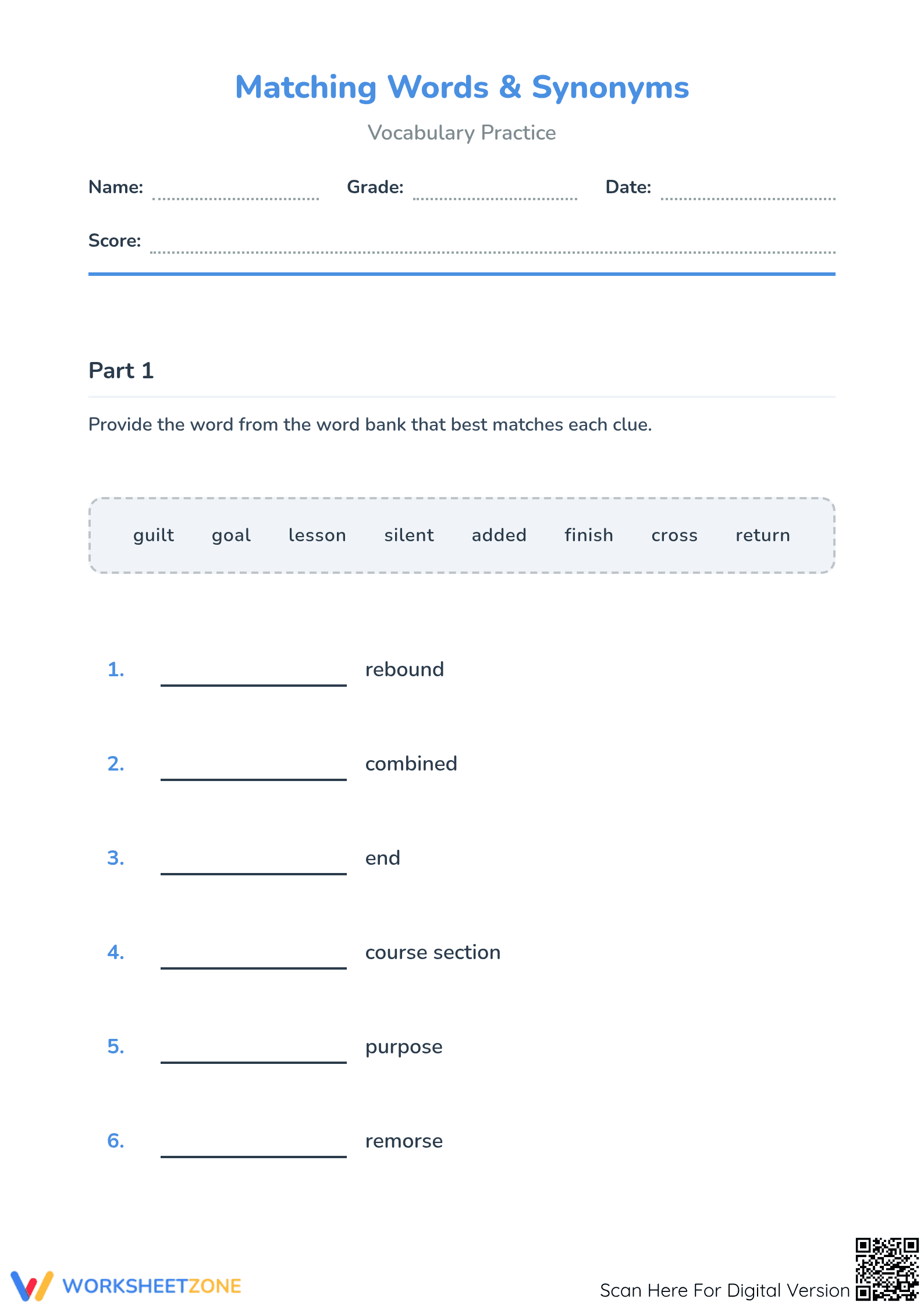 4th Grade Synonym Matching — Essential Vocabulary Practice - Page 1