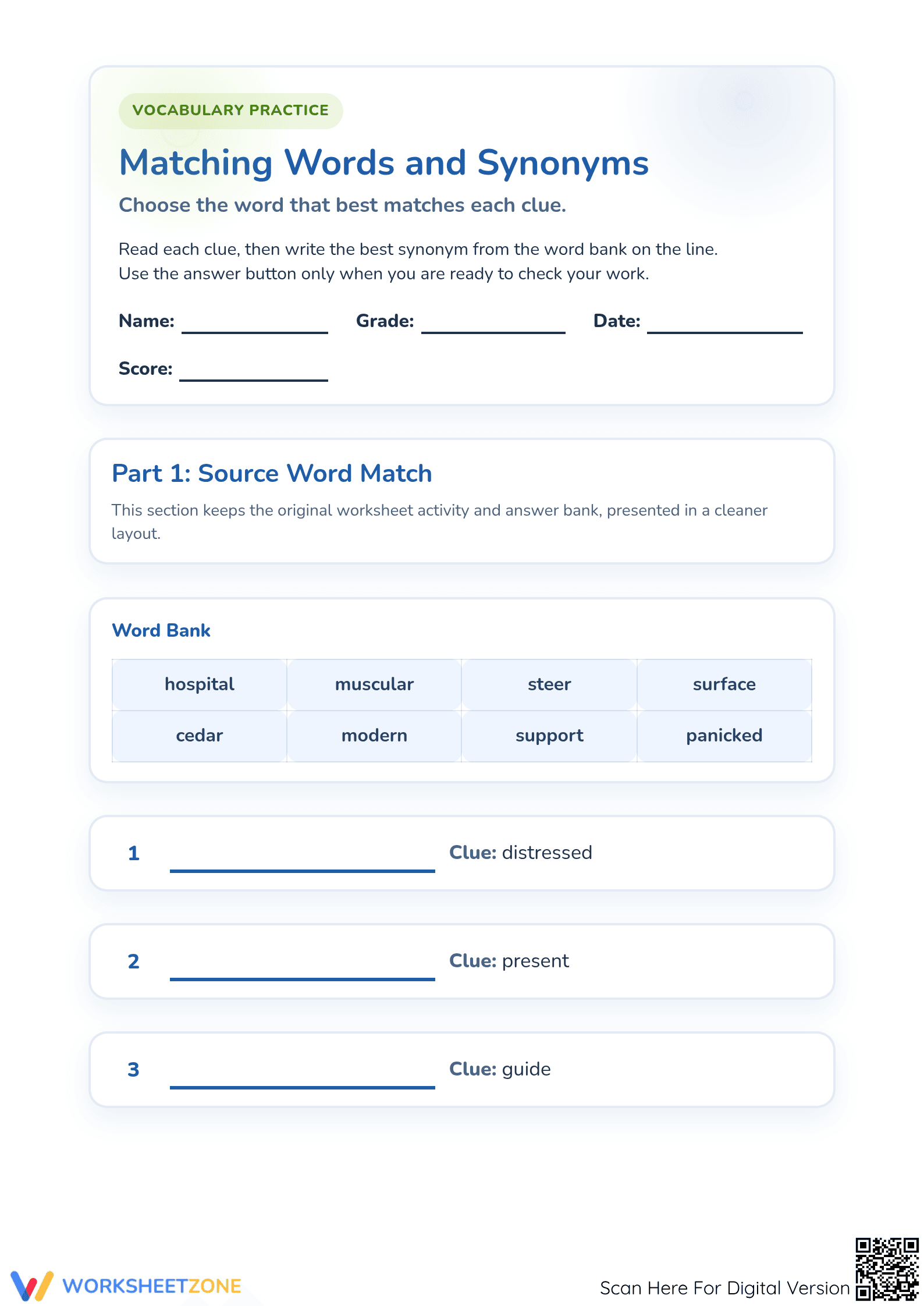 Grade 1 Synonym Matching Worksheet | Printable Essential - Page 1