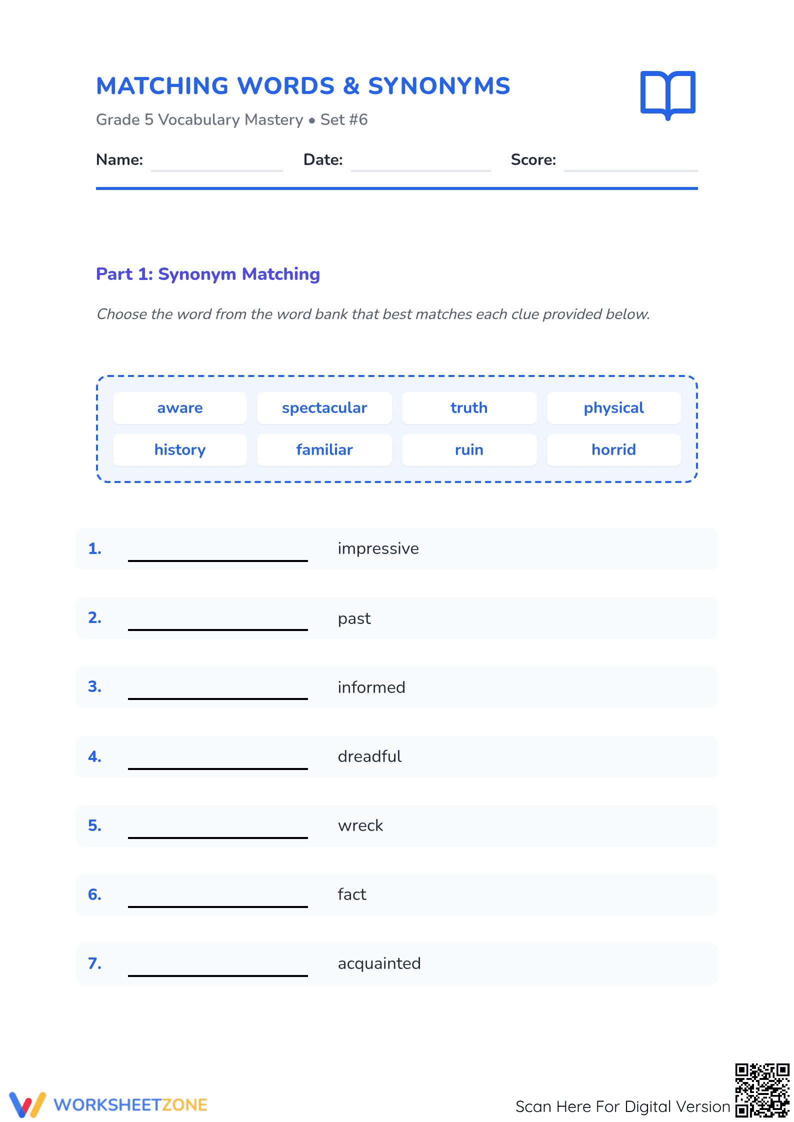 Grade 5 Synonyms Mastery — Essential Printable Worksheet - Page 1