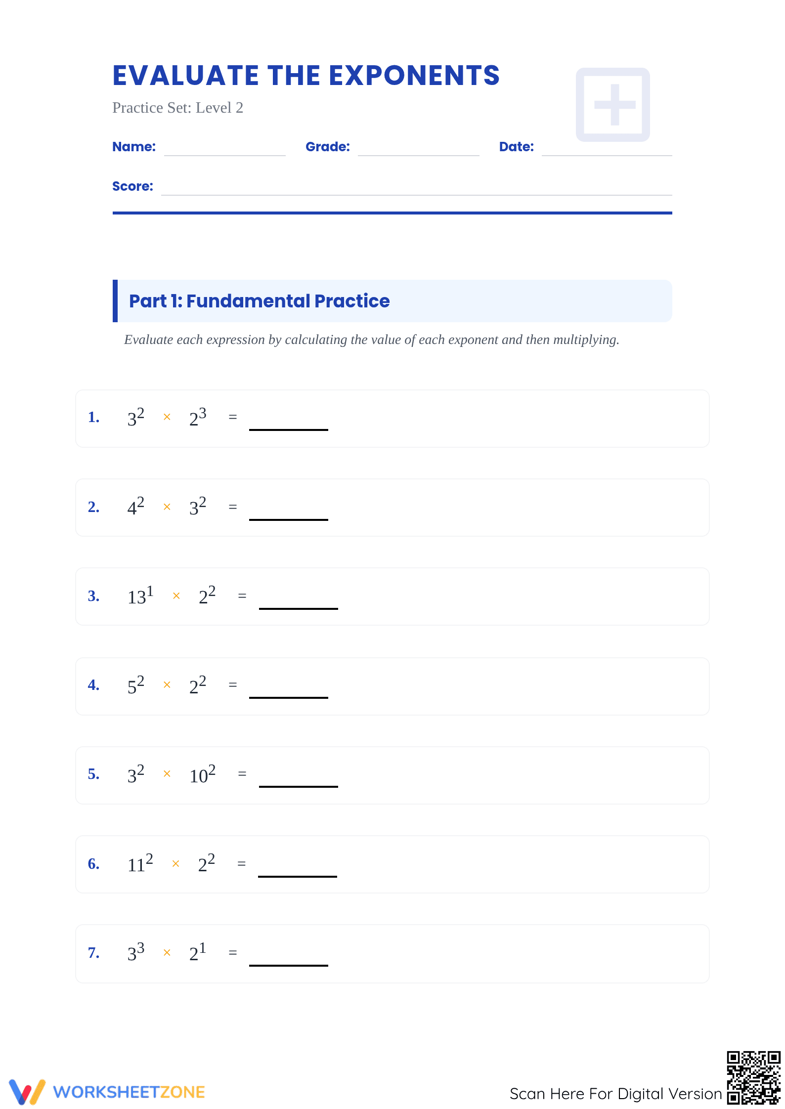 Essential Exponent Multiplication Worksheet | Grade 8 Math - Page 1