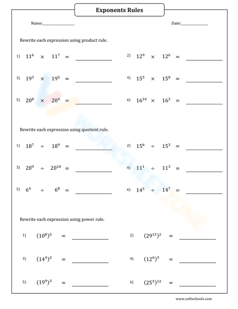 Simplifying Exponents Using Product Quotient And Power Rules - Page 1