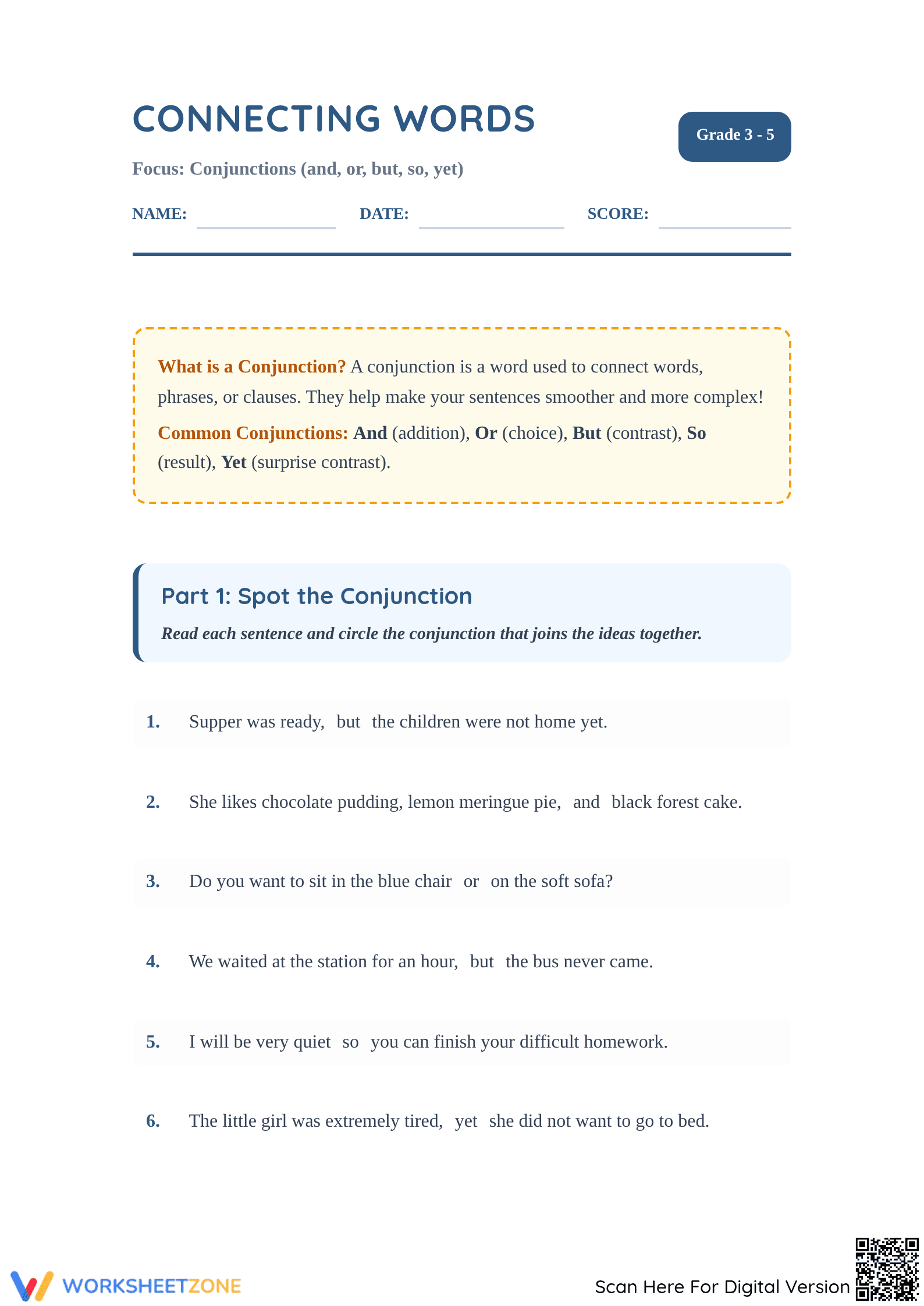 Essential Conjunctions Worksheet | Grade 3-5 ELA - Page 1
