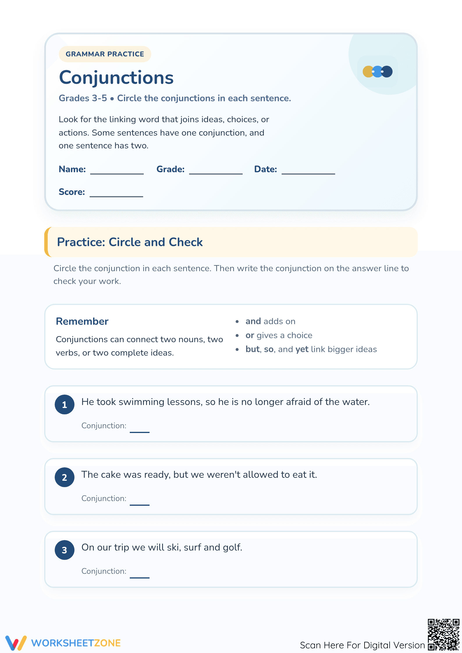 Essential Conjunctions Worksheet | Grades 3-5 ELA - Page 1
