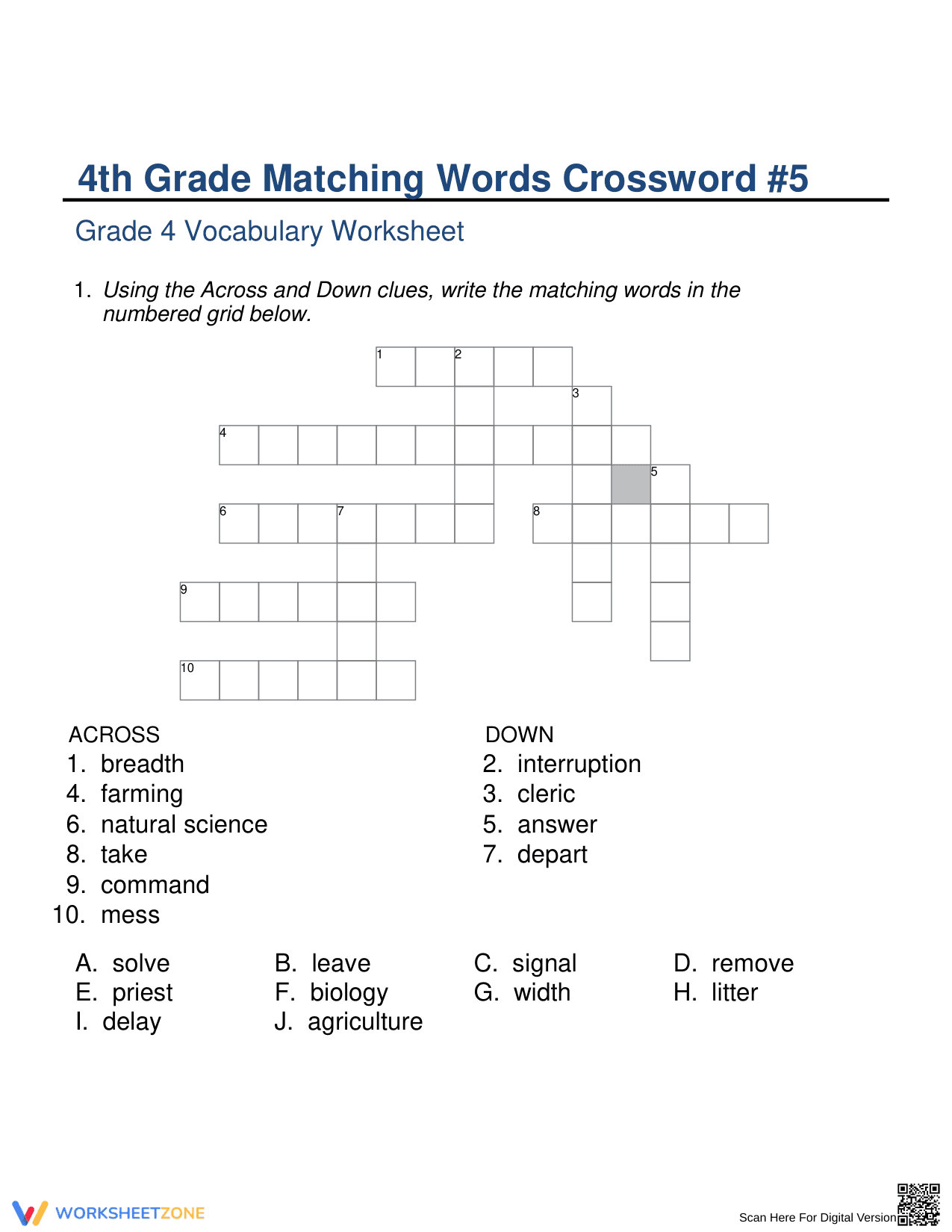 Grade 4 Synonym Crossword — Printable No-Prep Worksheet - Page 1