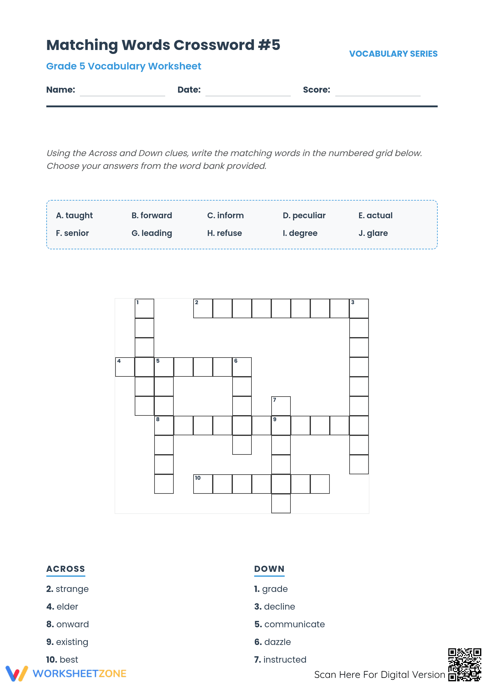 Grade 5 Synonyms — Printable No-Prep Worksheet - Page 1
