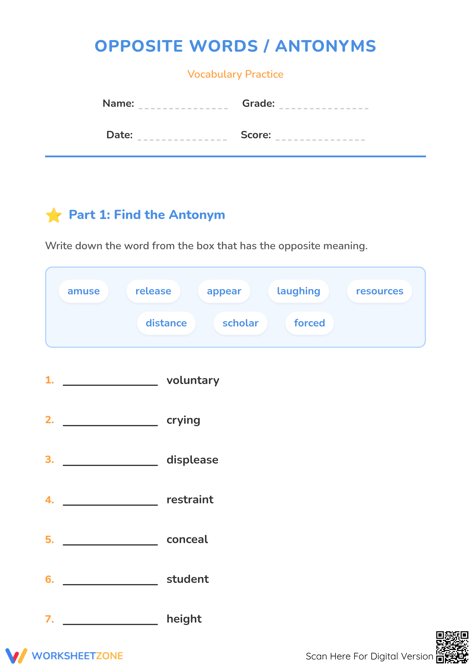 Essential Antonyms Worksheet | Grade 5 ELA Practice - Page 1