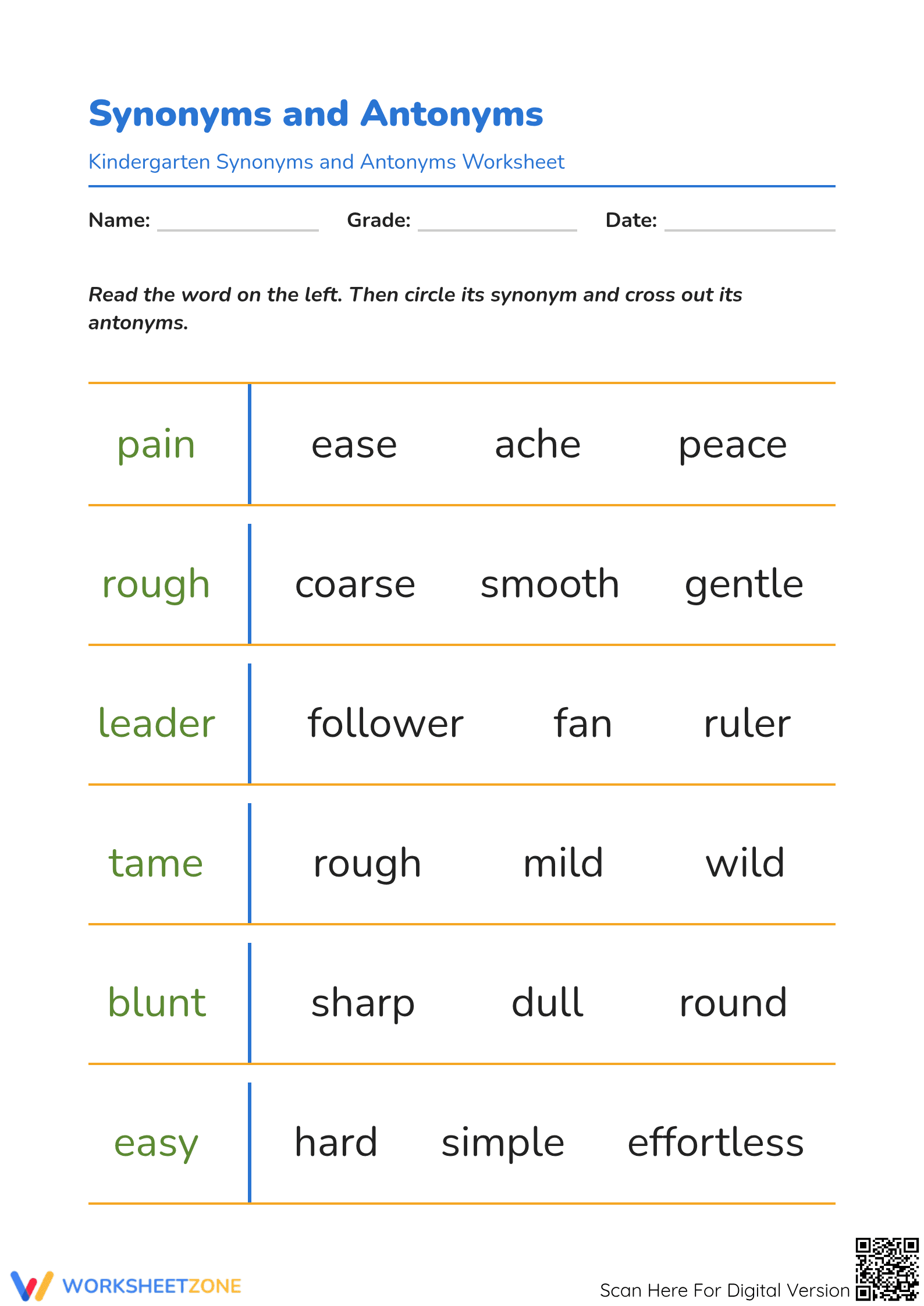 Synonyms and Antonyms Worksheet | Essential Grade 1 ELA - Page 1