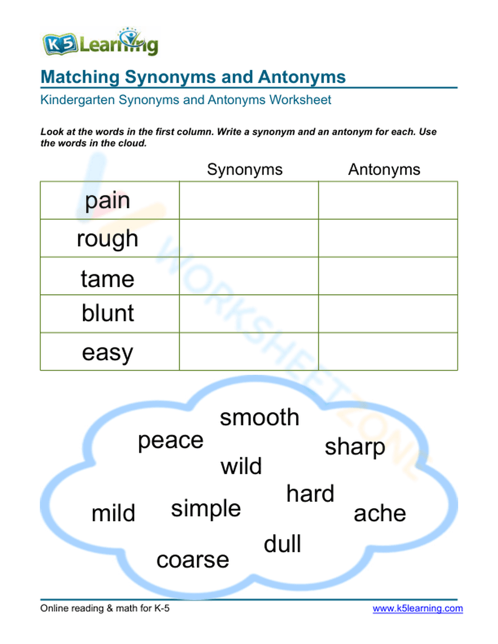 Matching Synonyms and Antonyms 3 - Page 1