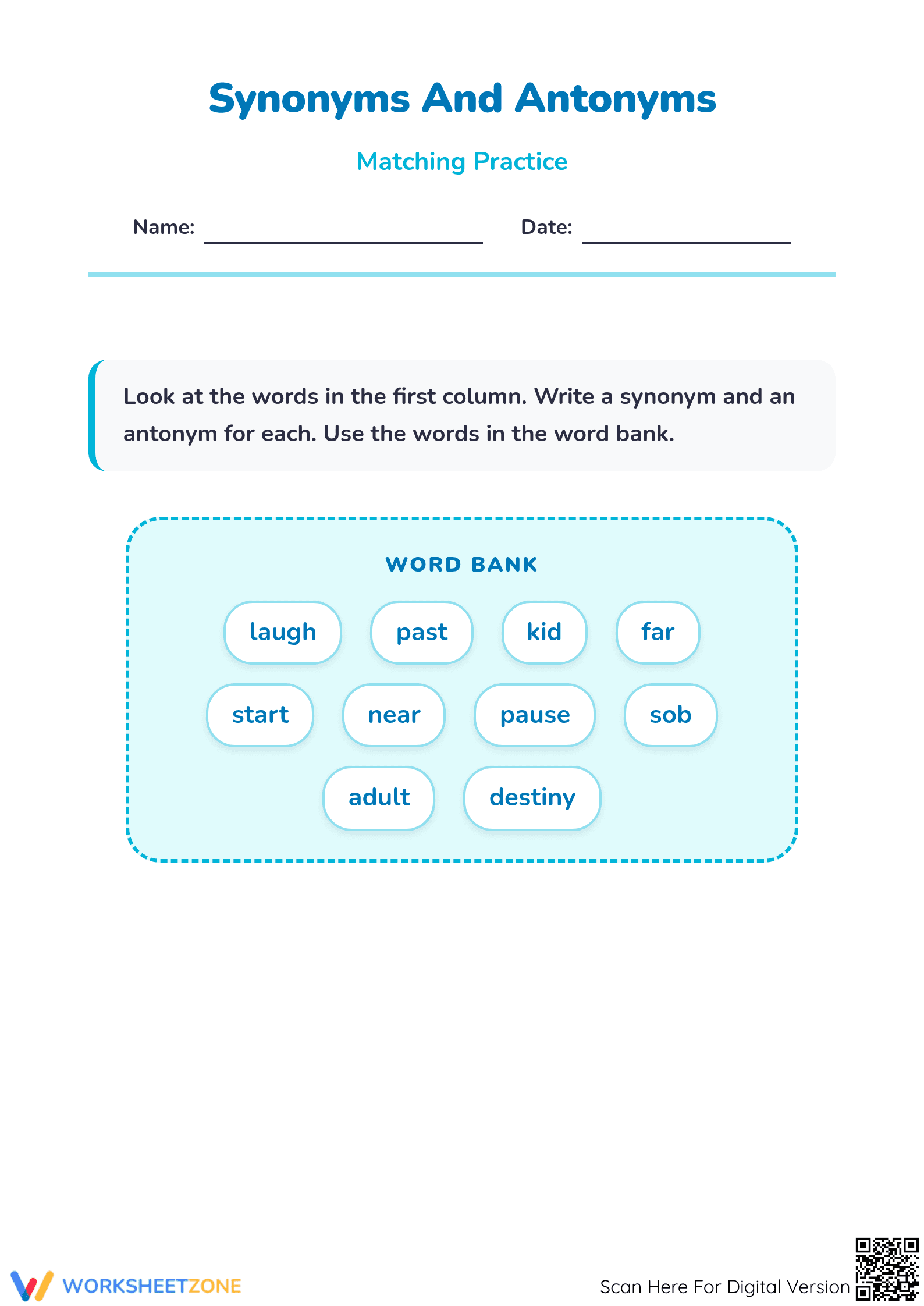 Matching Synonyms and Antonyms Worksheet | Grade 1 Essential - Page 1