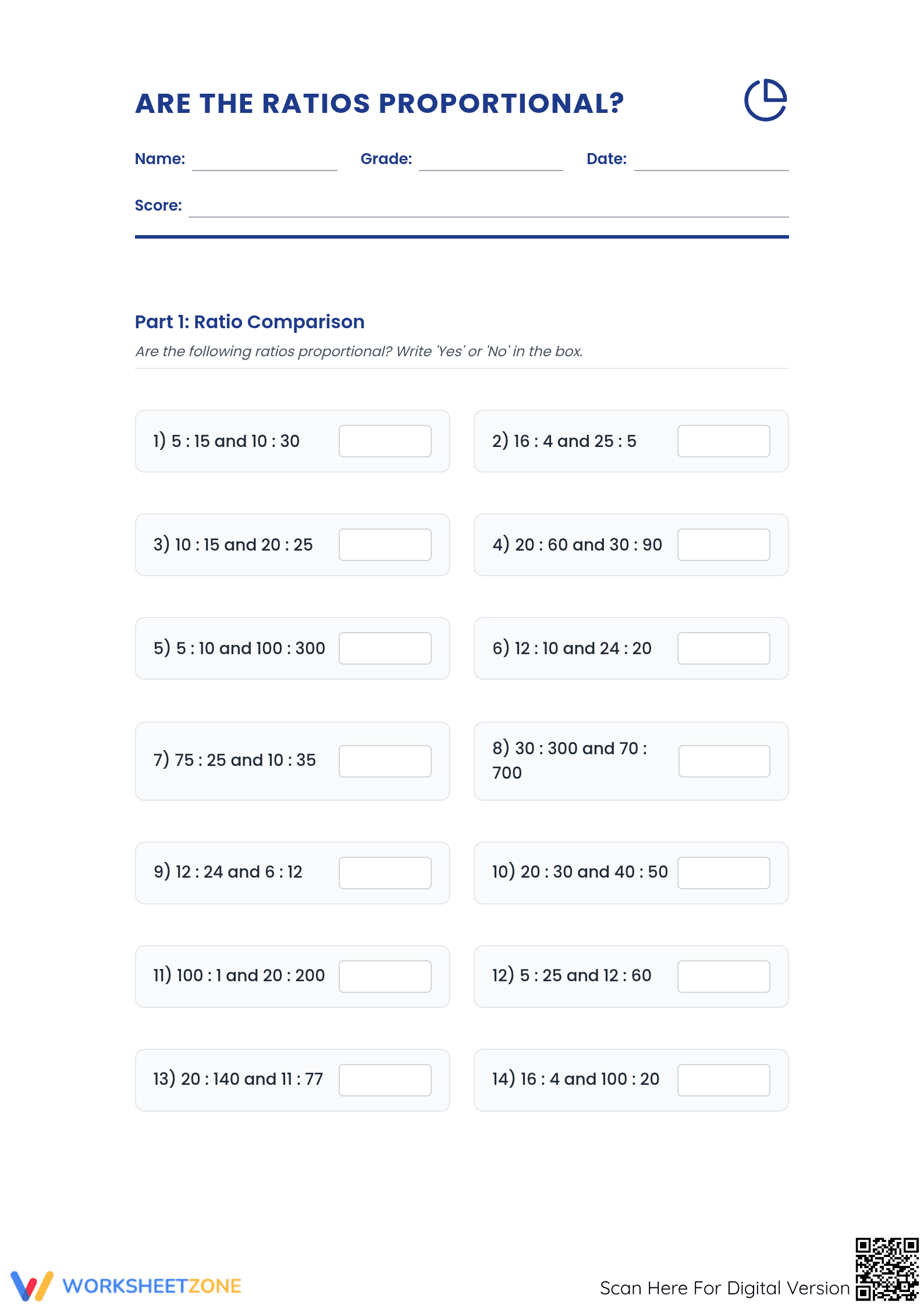 Essential Proportional Ratios & Tables Worksheet | Grade 7 - Page 1