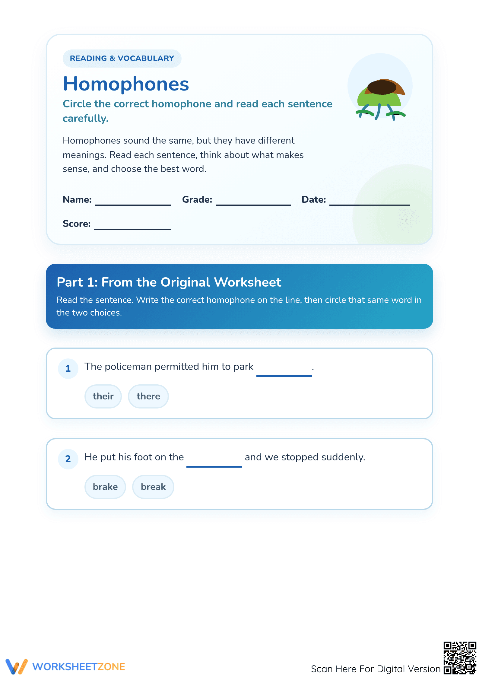 Printable Homophones Worksheet | Grade 1 ELA Essential - Page 1