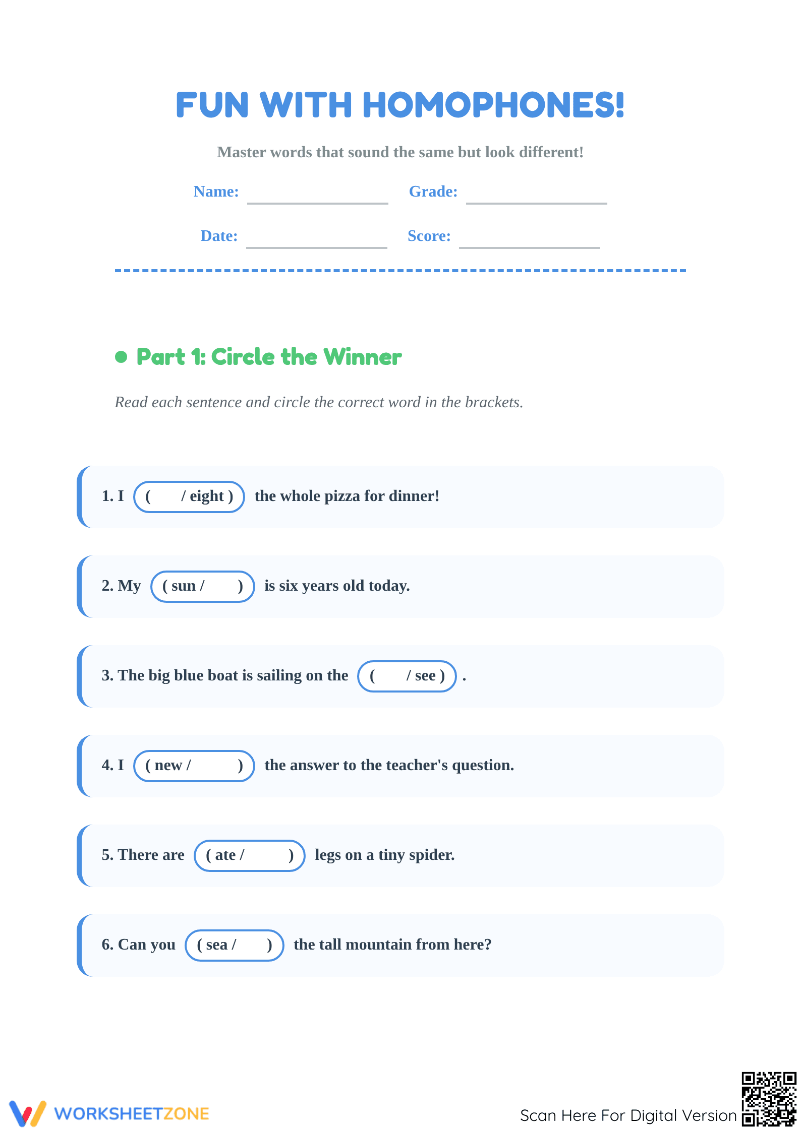 Printable Homophones Worksheet | Grade 1 ELA Essential - Page 1