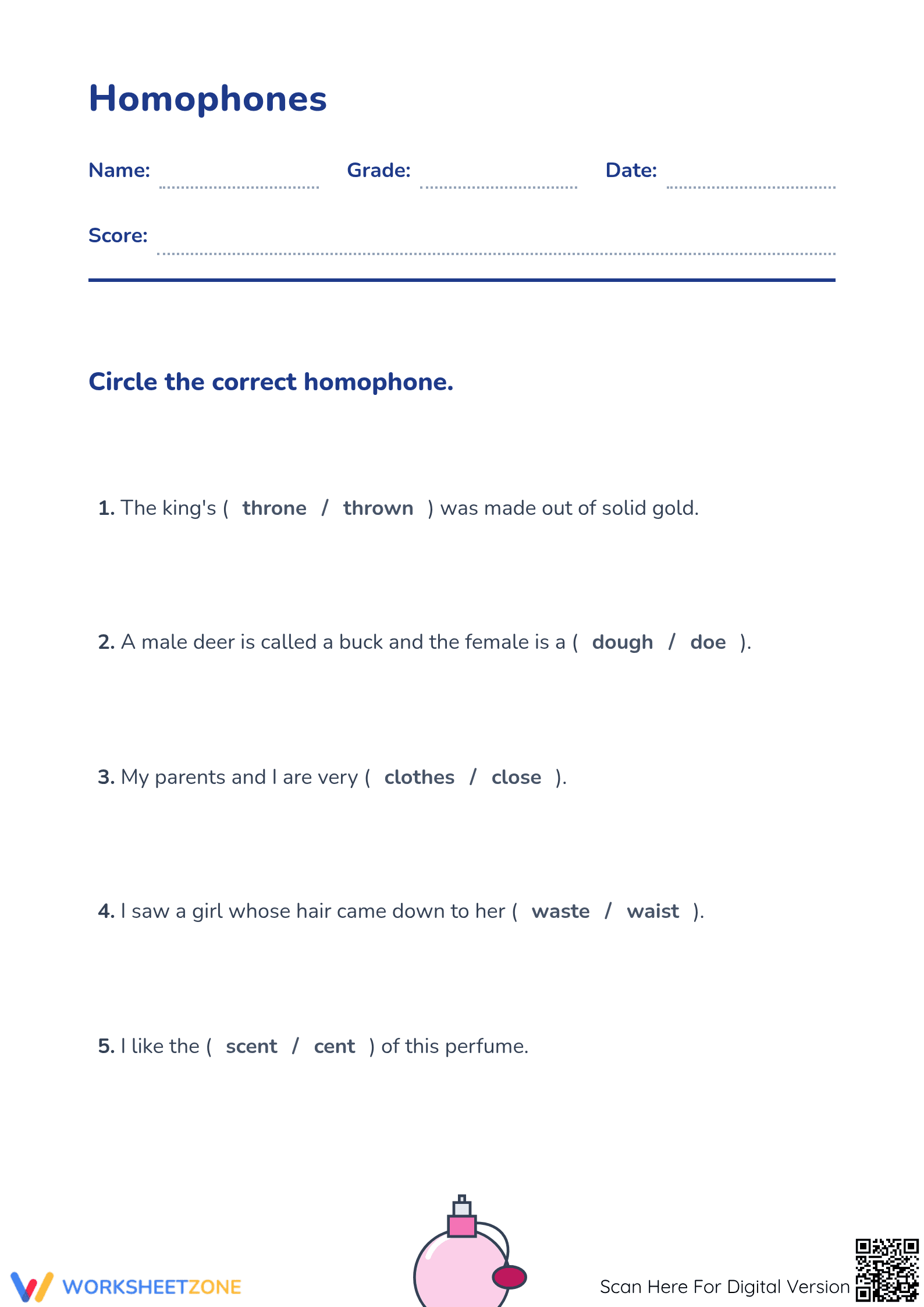 Grade 1 Homophones — Printable No-Prep Worksheet - Page 1