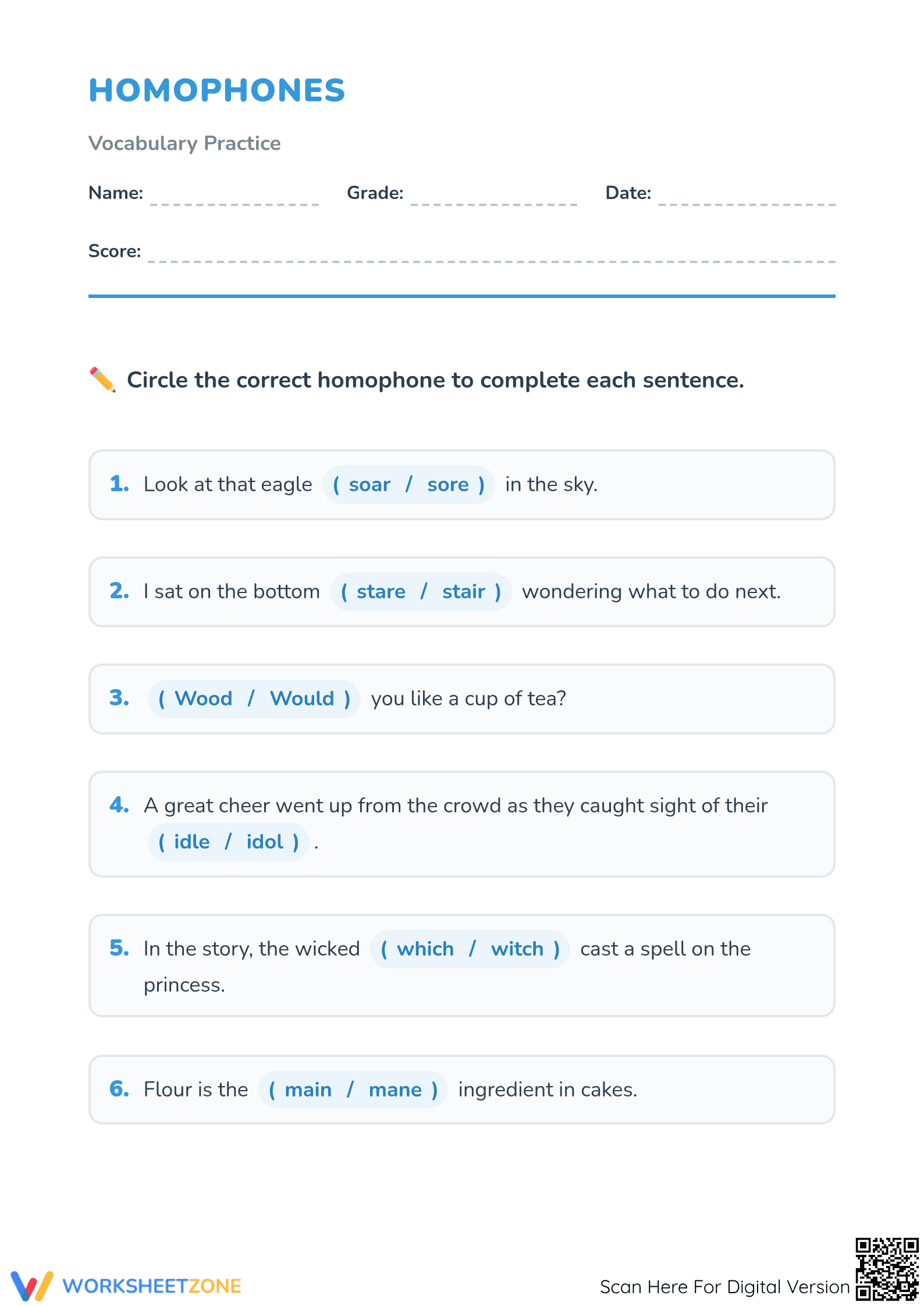Homophones Worksheet | Grade 1 ELA Printable - Page 1