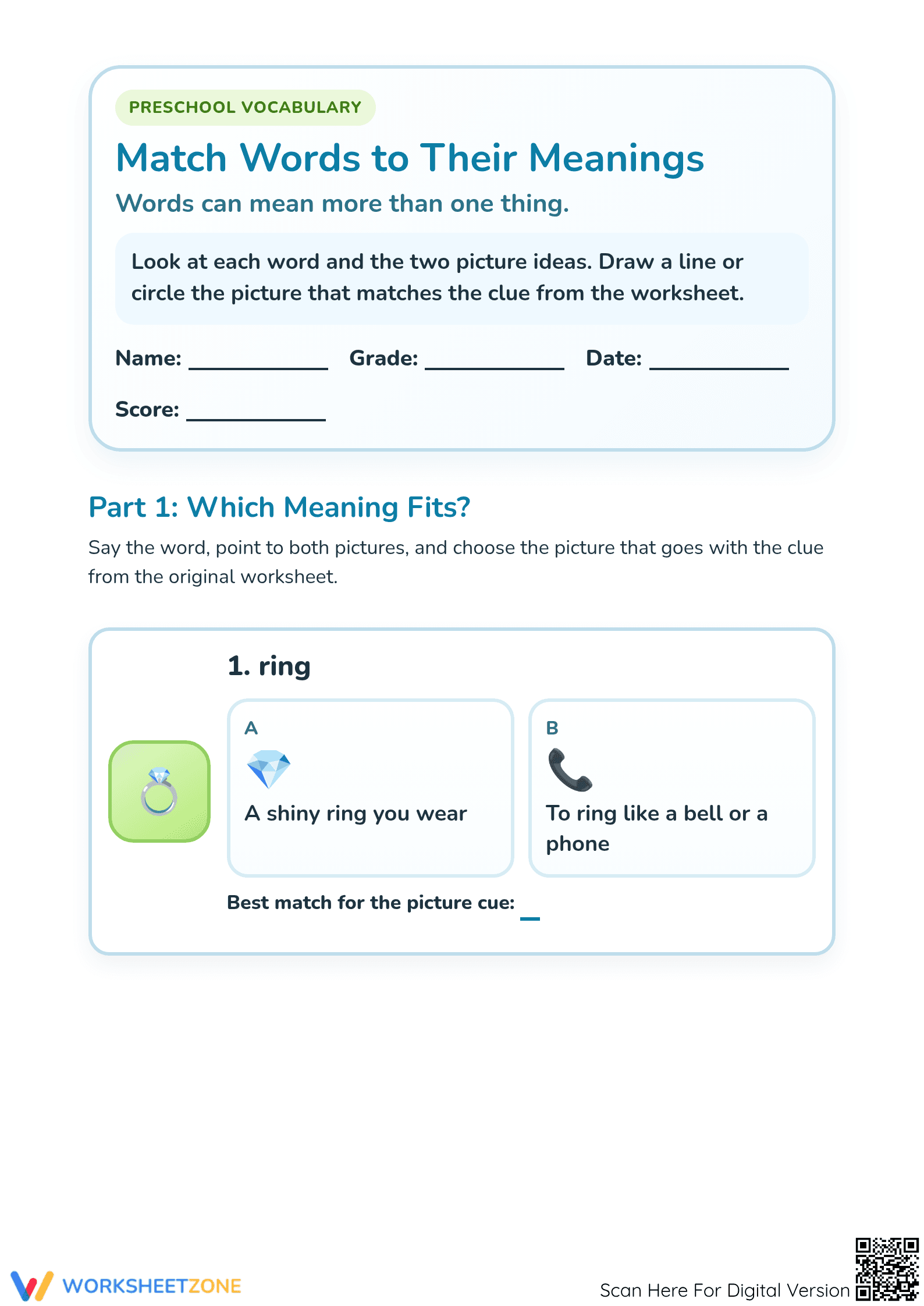 Essential Homonyms Match Worksheet | Preschool Ready - Page 1