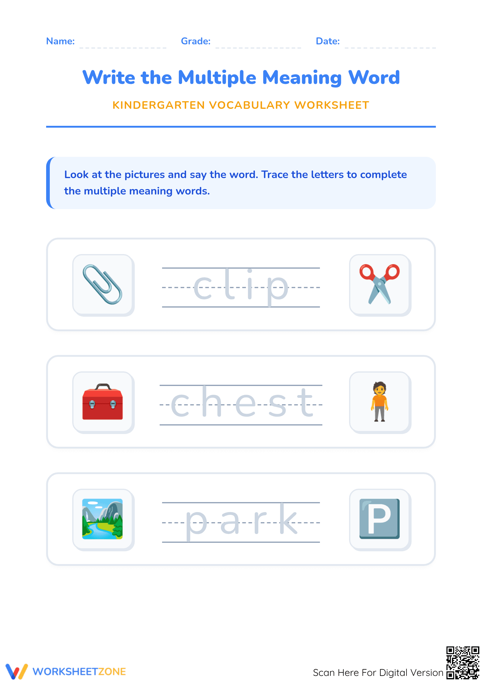 Printable Multiple Meaning Words Worksheet | Grade K ELA - Page 1