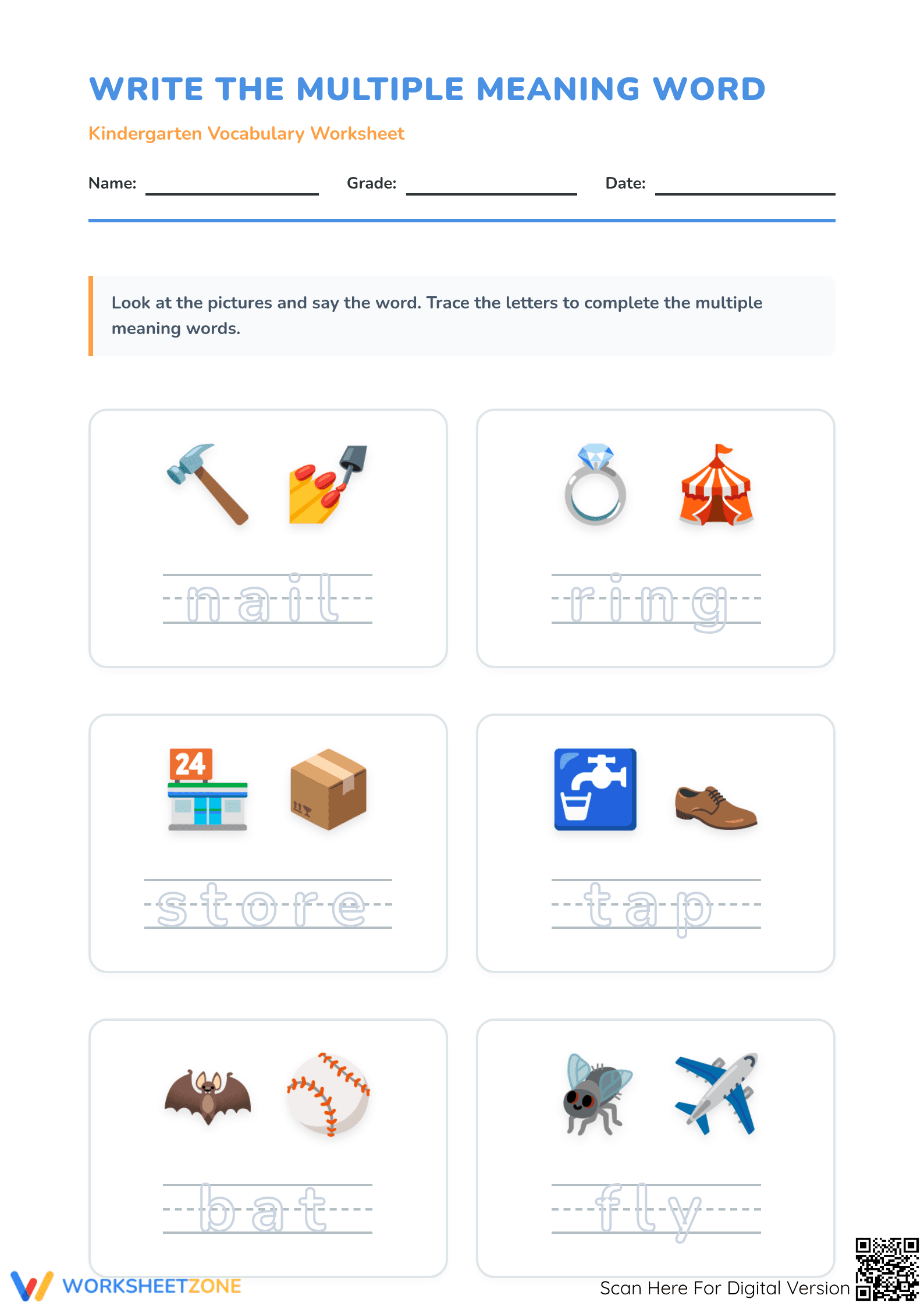 Multiple Meaning Words Worksheet | Essential Grade K ELA - Page 1