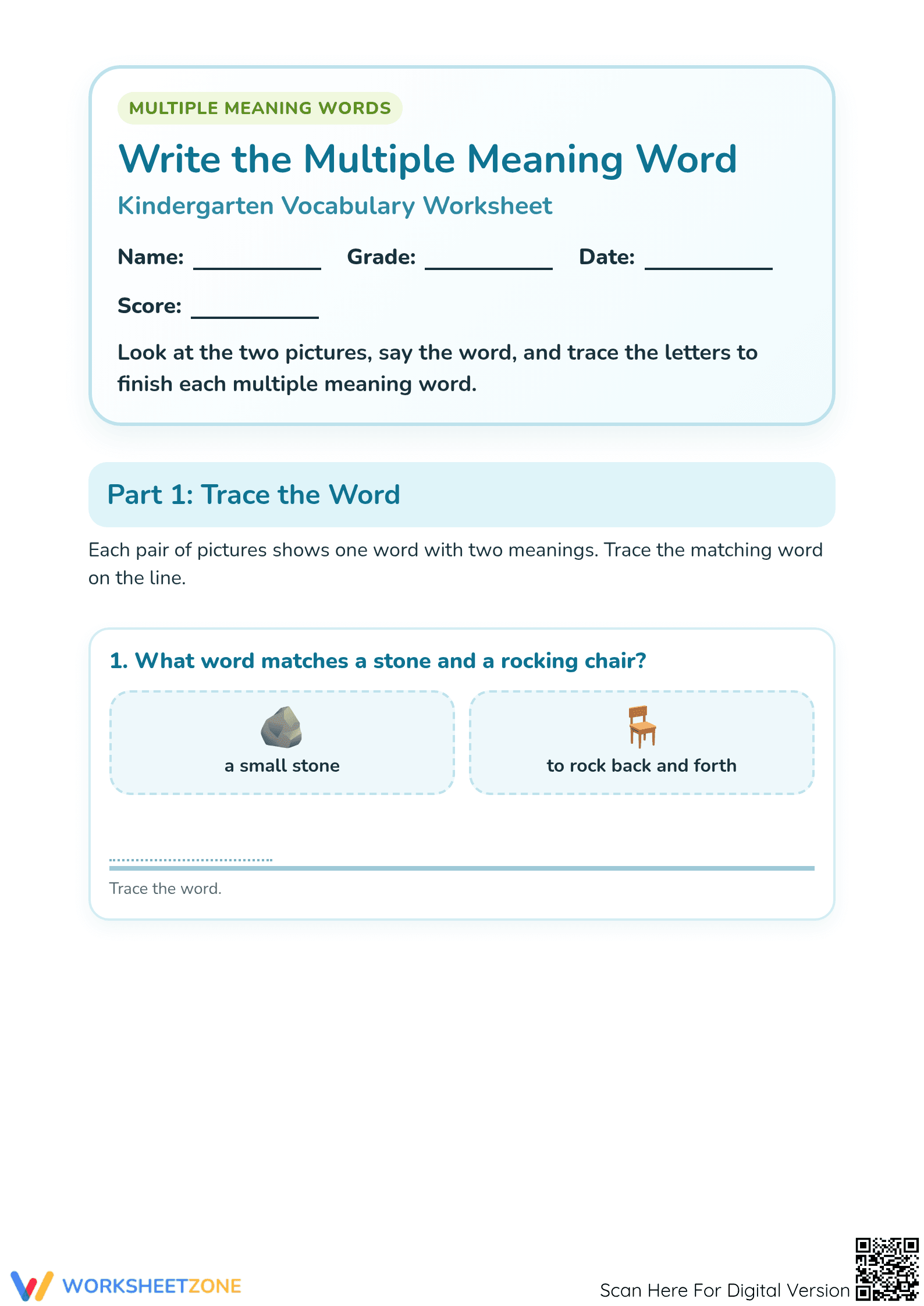 Essential Homonyms Worksheet | Grade K Printable - Page 1