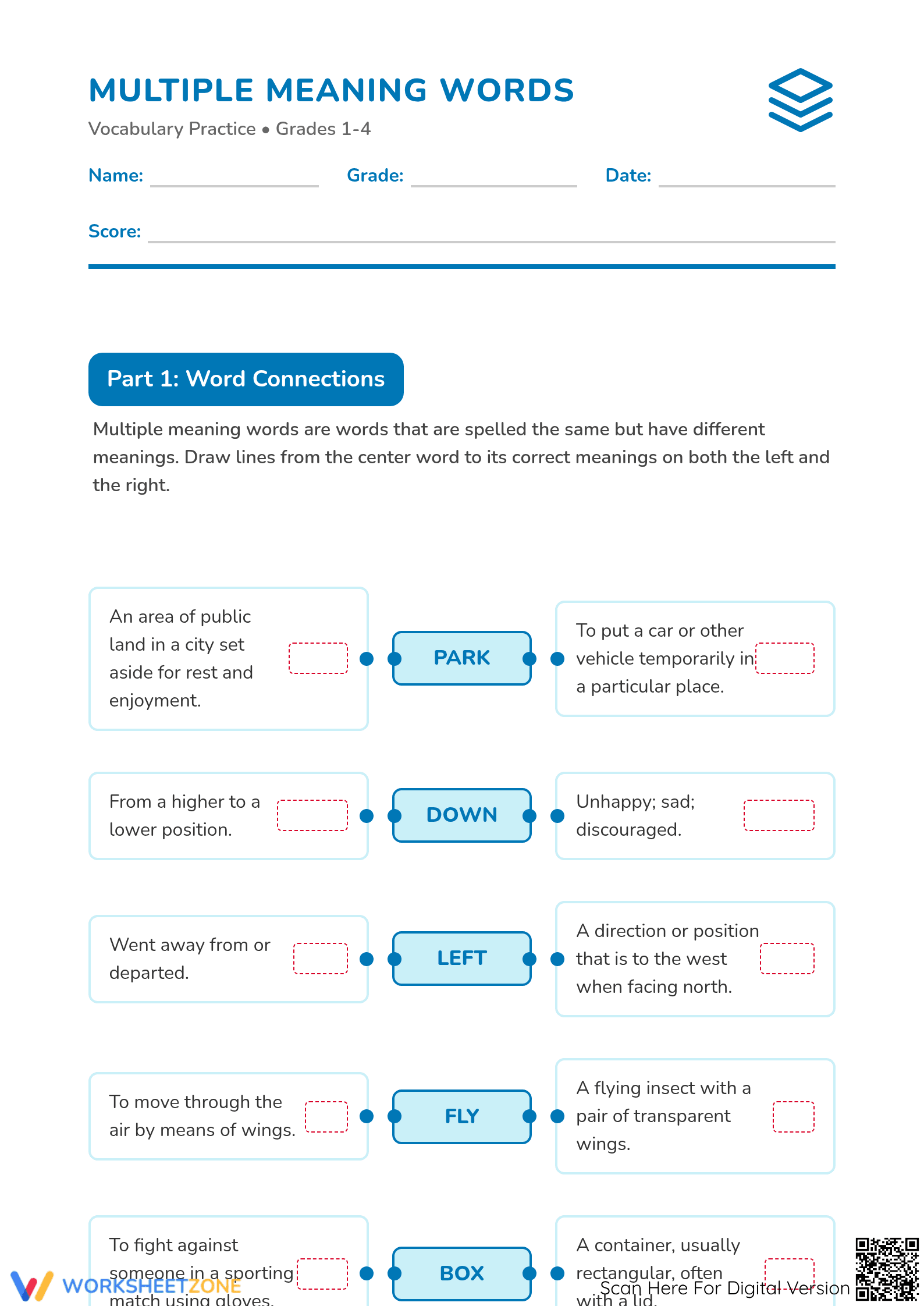 Multiple Meaning Words Worksheet | Printable Grade 1-4 ELA - Page 1