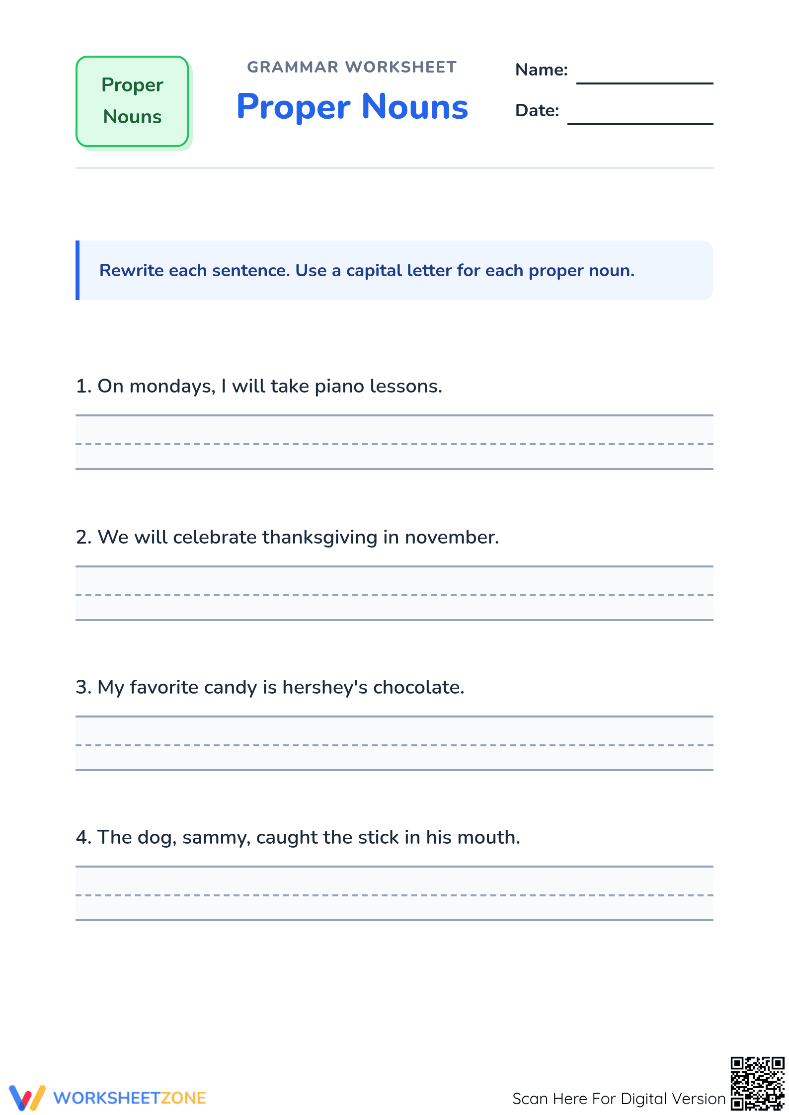 Proper Nouns Capitalization | Essential Grade 1 ELA - Page 1