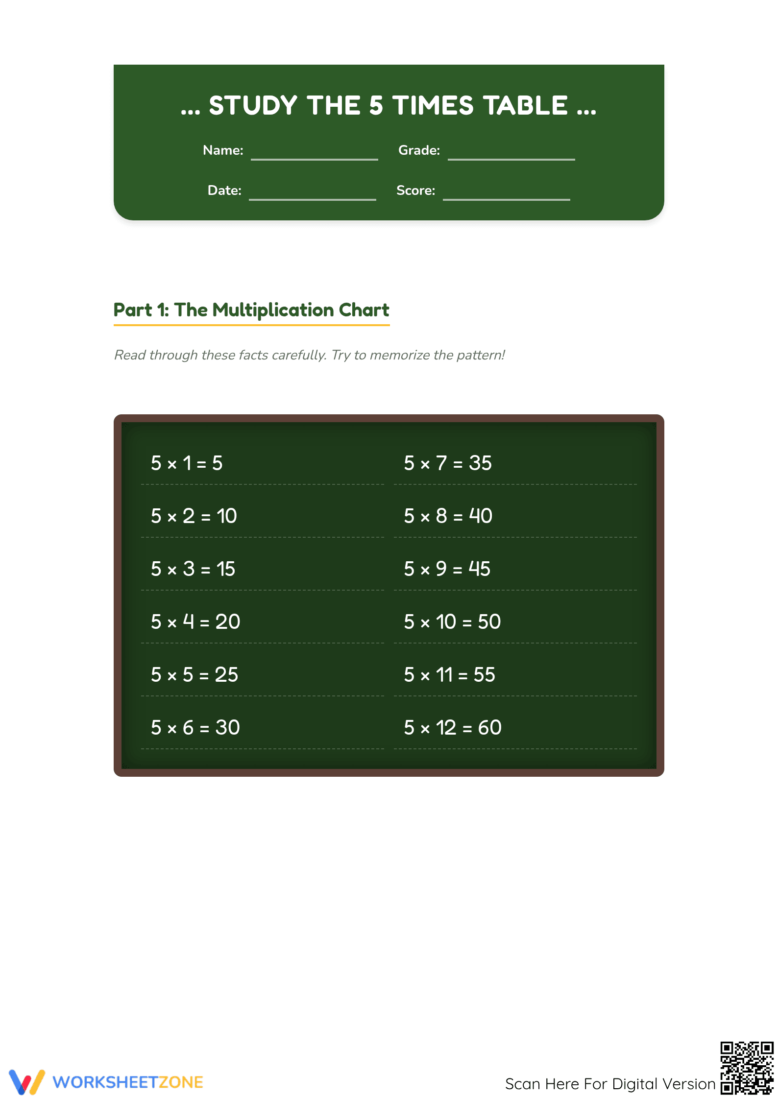 Essential 5 Times Table Worksheet | Grade 3-4 Math - Page 1