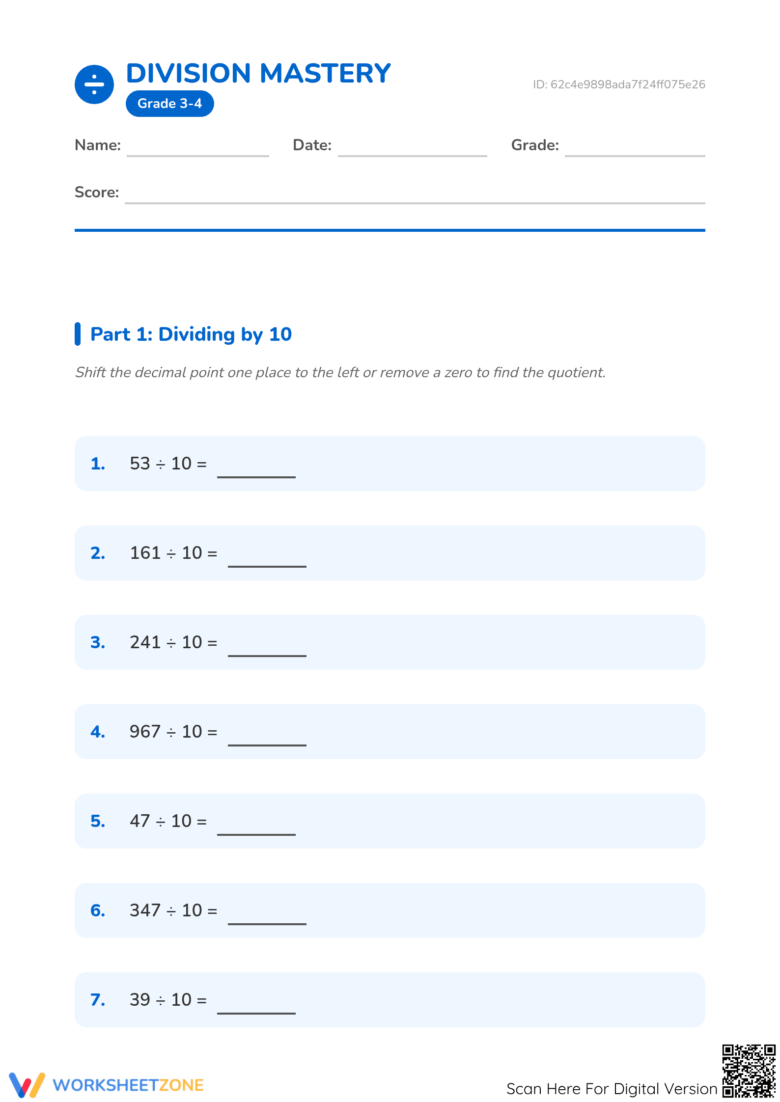 Essential Dividing by 10 and 100 Practice | Grade 4-5 - Page 1