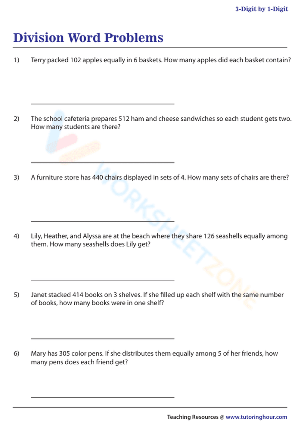 3-Digit by 1-Digit - Page 1