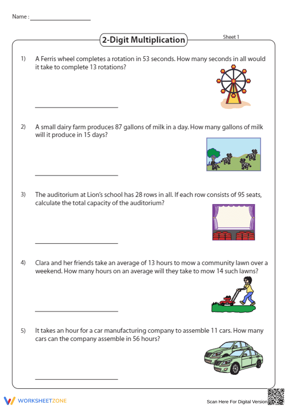 Practice 2-Digit Multiplication - Page 1