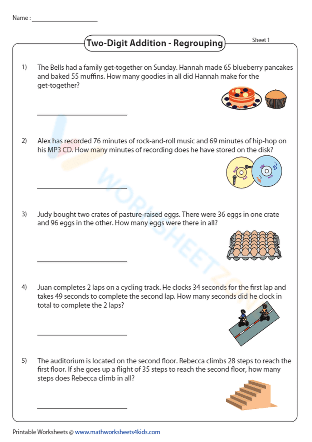 Two-Digit Addition with Regrouping - Page 1