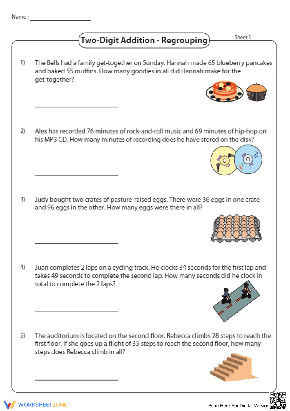 Two-Digit Addition with Regrouping - Page 1