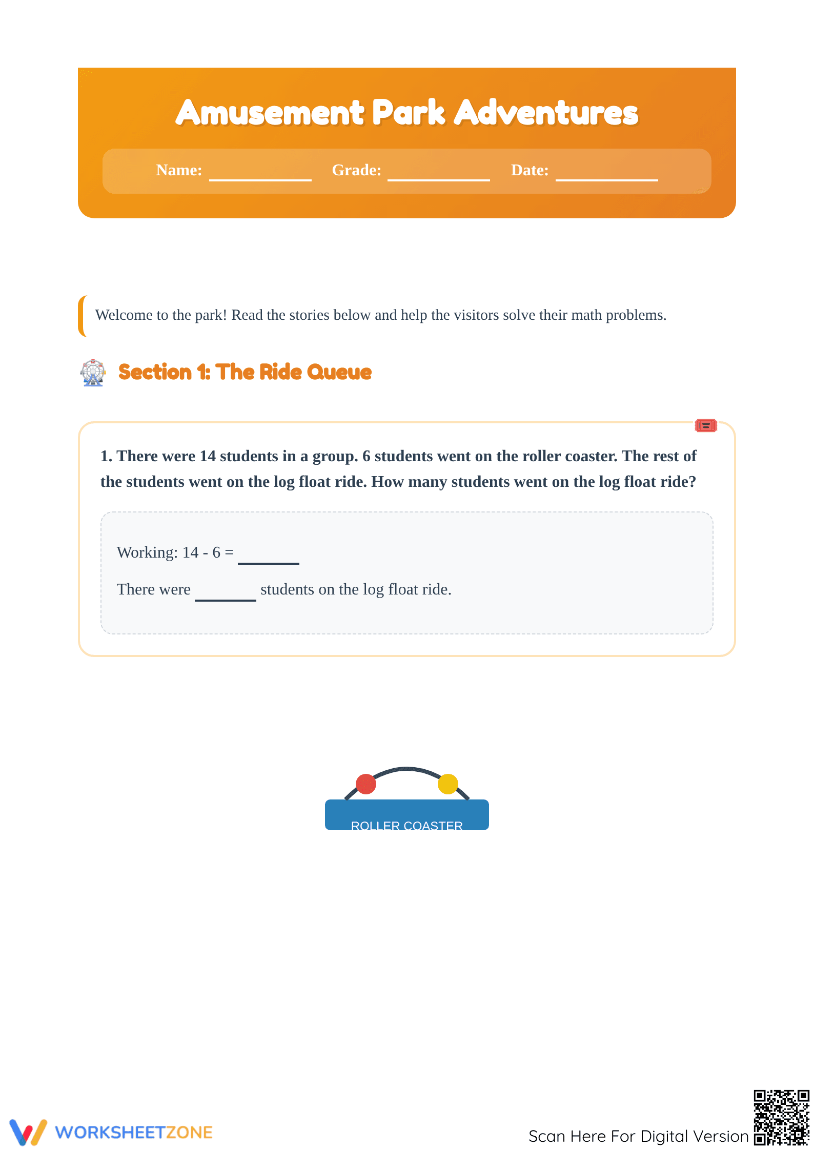 Printable Amusement Park Word Problems | Grades 4-5 Math - Page 1